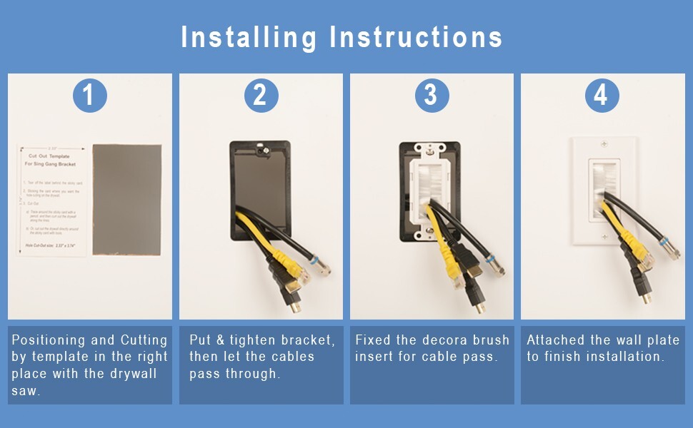 Brush Wall Plate with Mounting Bracket 6-Pack Cable Pass Through Insert Hider
