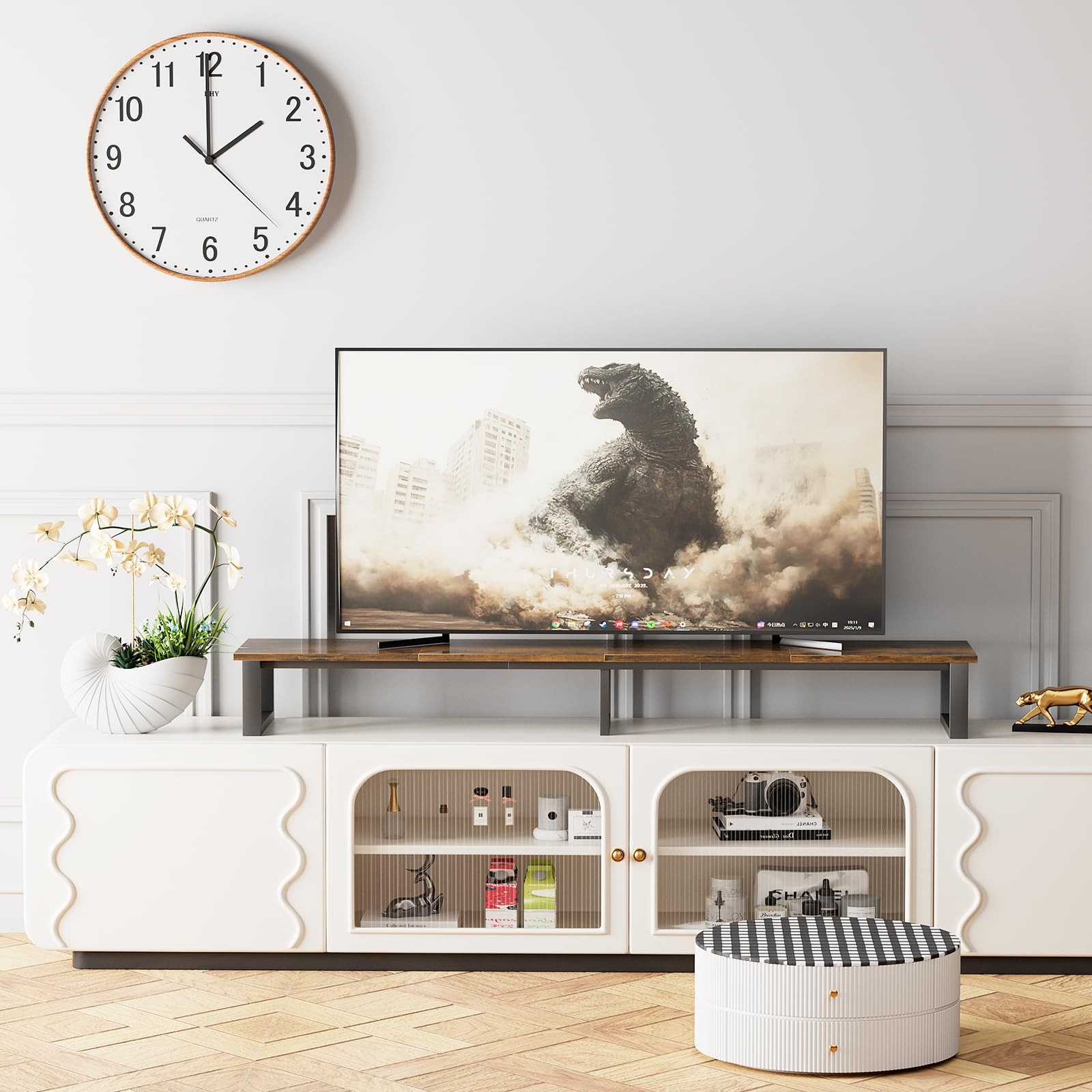 59 Large TV Riser Stand for 32-75 TV, TV Shelf Steel Legs Brown