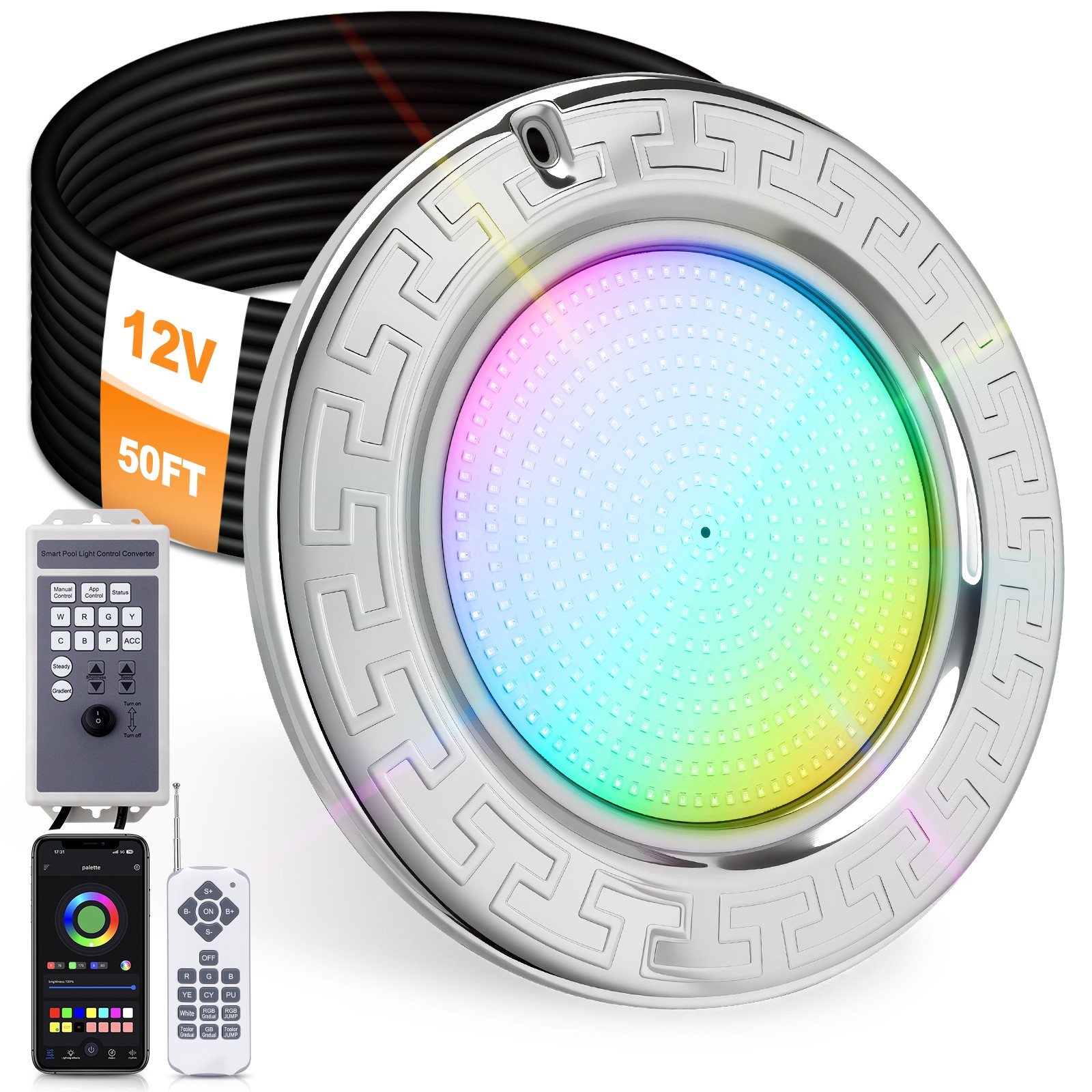 10Inch LED Pool Light for Inground Pool w/Controller 50W RGB Swimming Pool Light