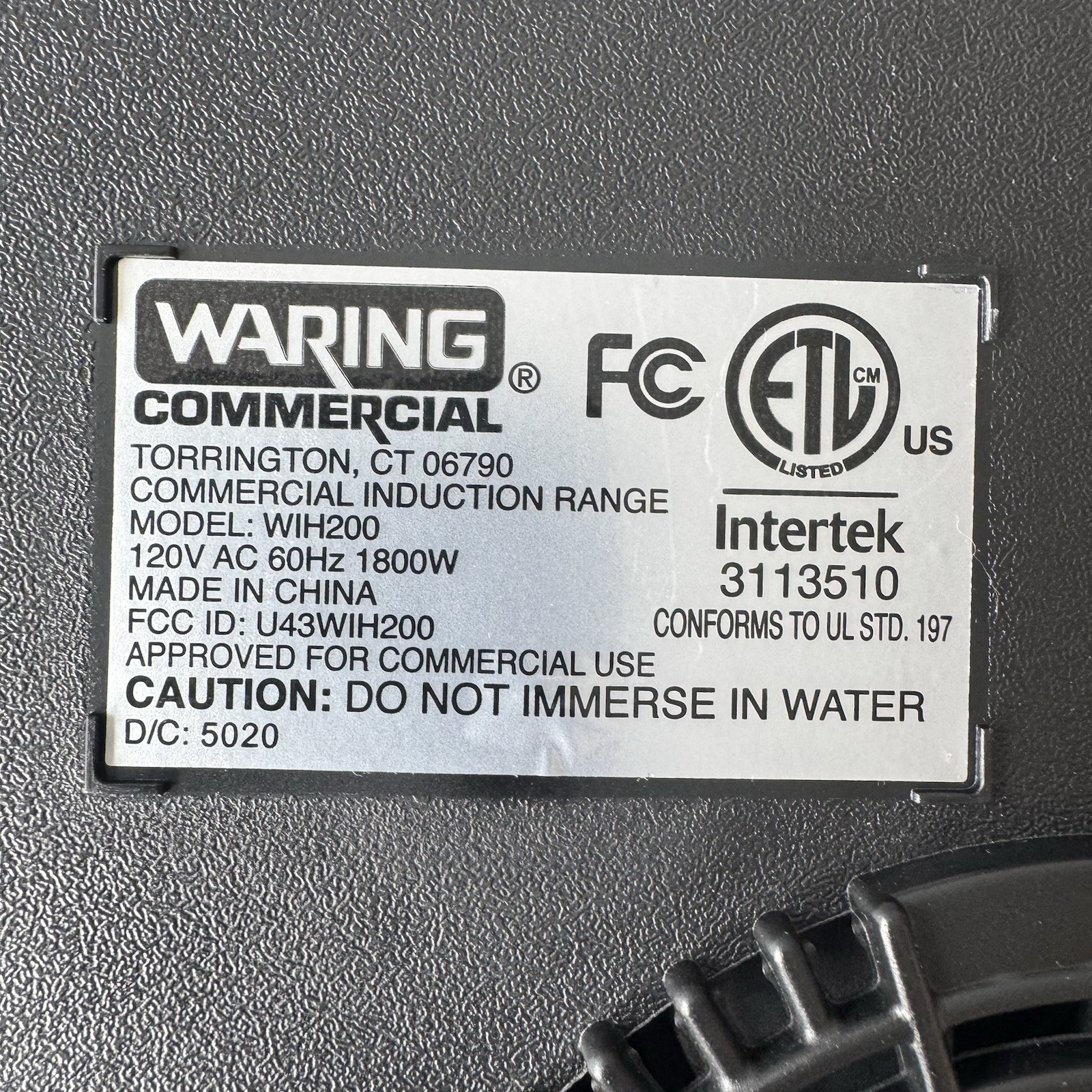 Waring Commercial WIH200 Single Induction Range Hot Plate Burner Timer Power Set
