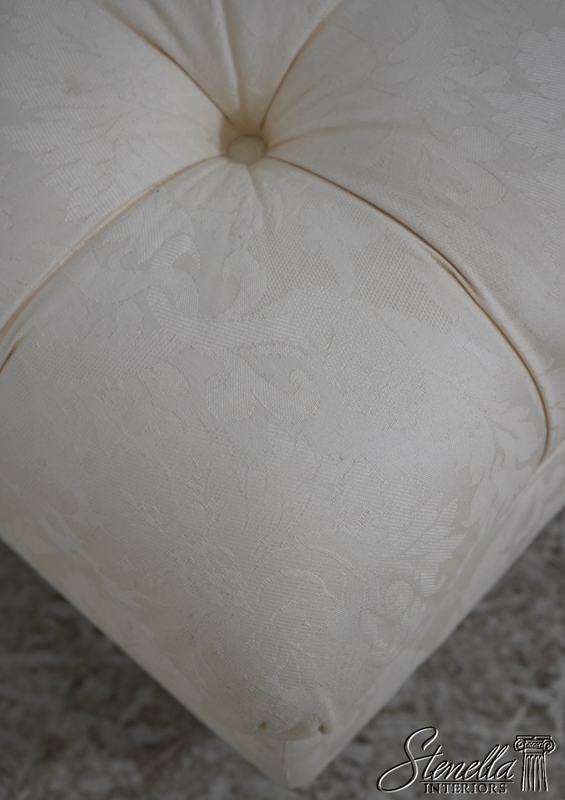 70448: ETHAN ALLEN Off White Tufted Damask Ottoman