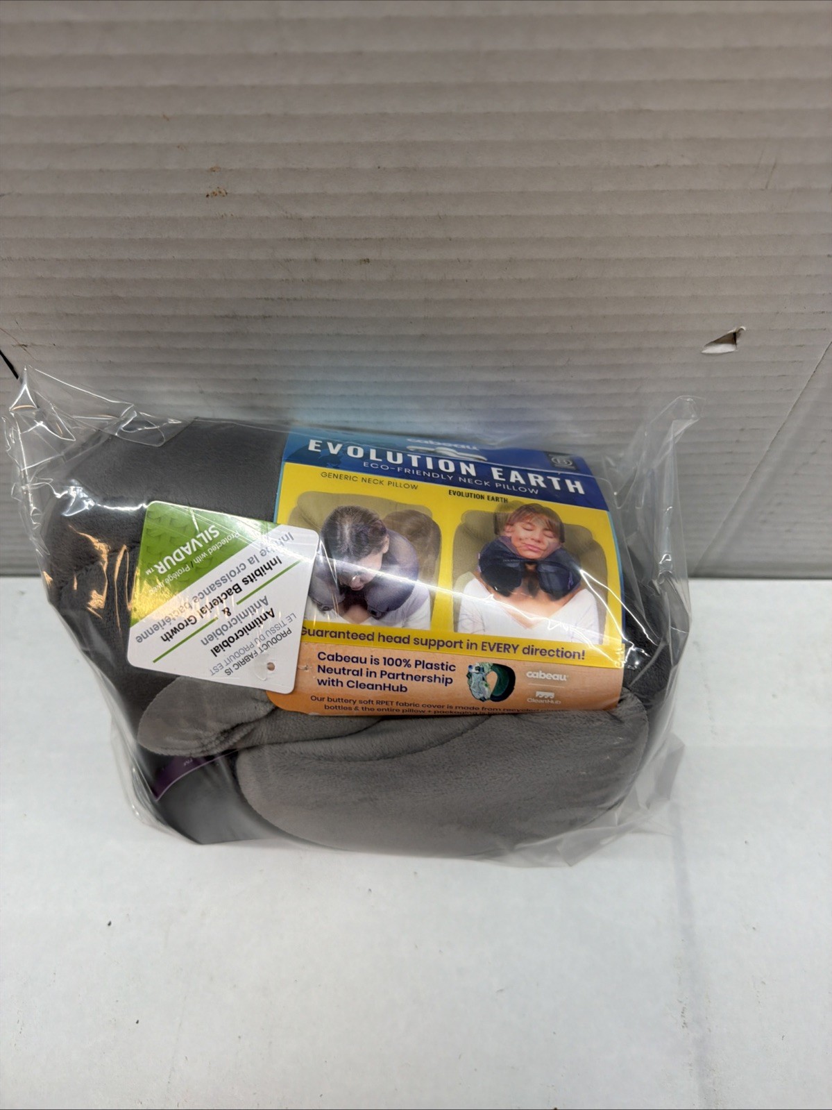 Cabeau Best Neck Pillow for Travel – Evolution Earth Deluxe 360° Head Neck Grey