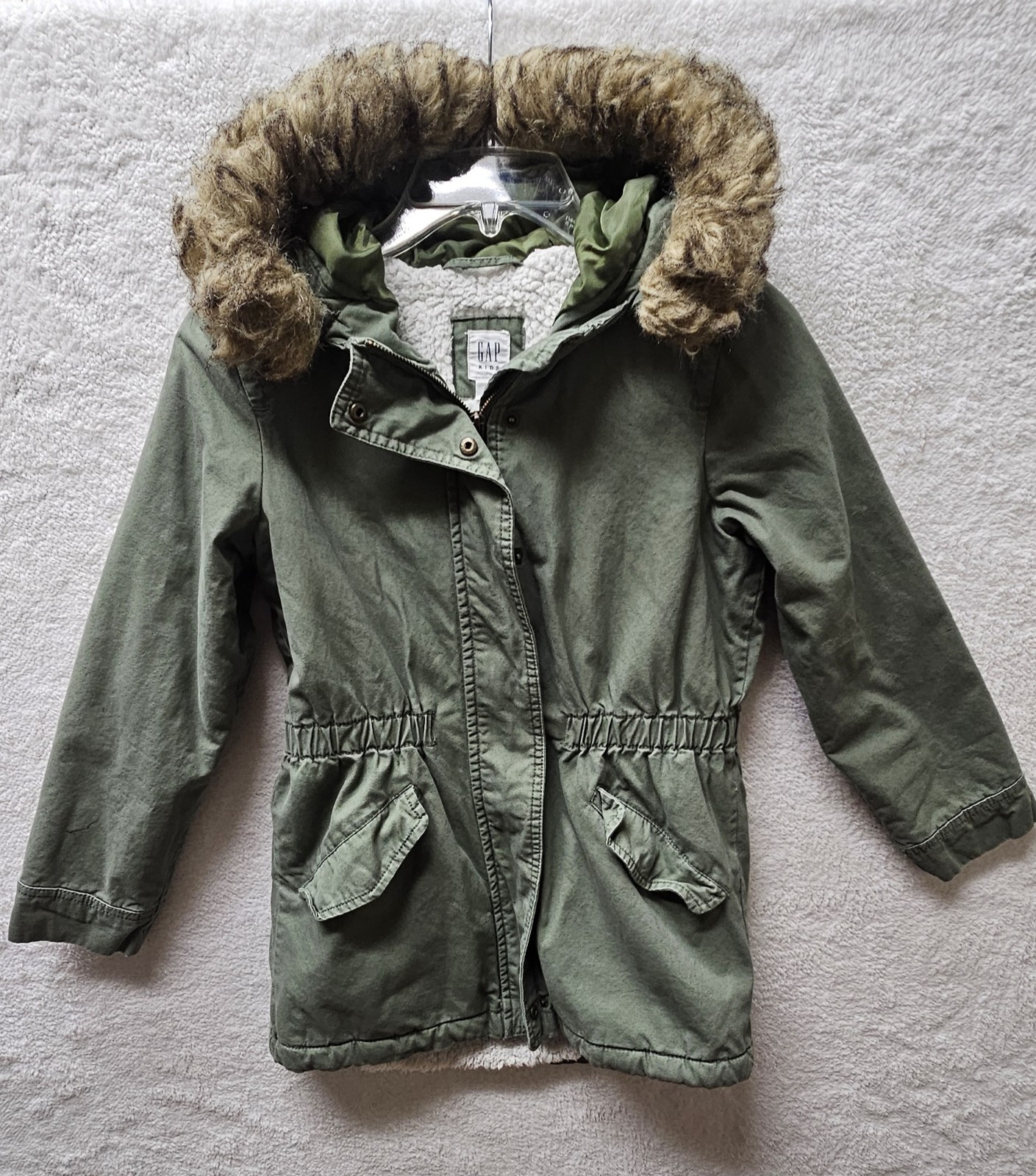 GAP Kids Utility Parka Jacket Removeable Faux Fur Hood Zip Girls Size Large