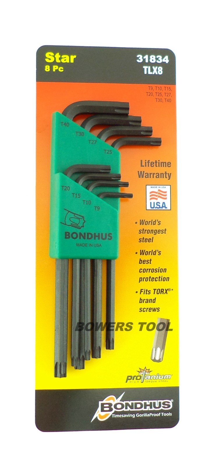 Bondhus 8pc Torx Star L Wrench Set T9-T40 MADE IN USA 31834 ProGuard Protanium