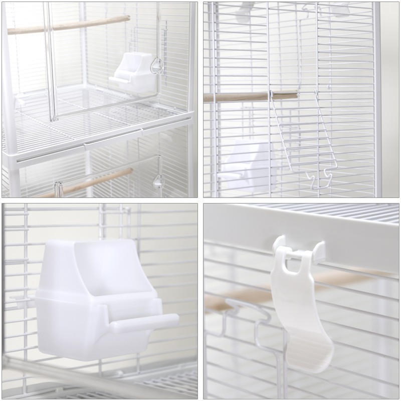 Double-layered Birdcage With Roof Opening Bird Aviary Cage With Castors, White