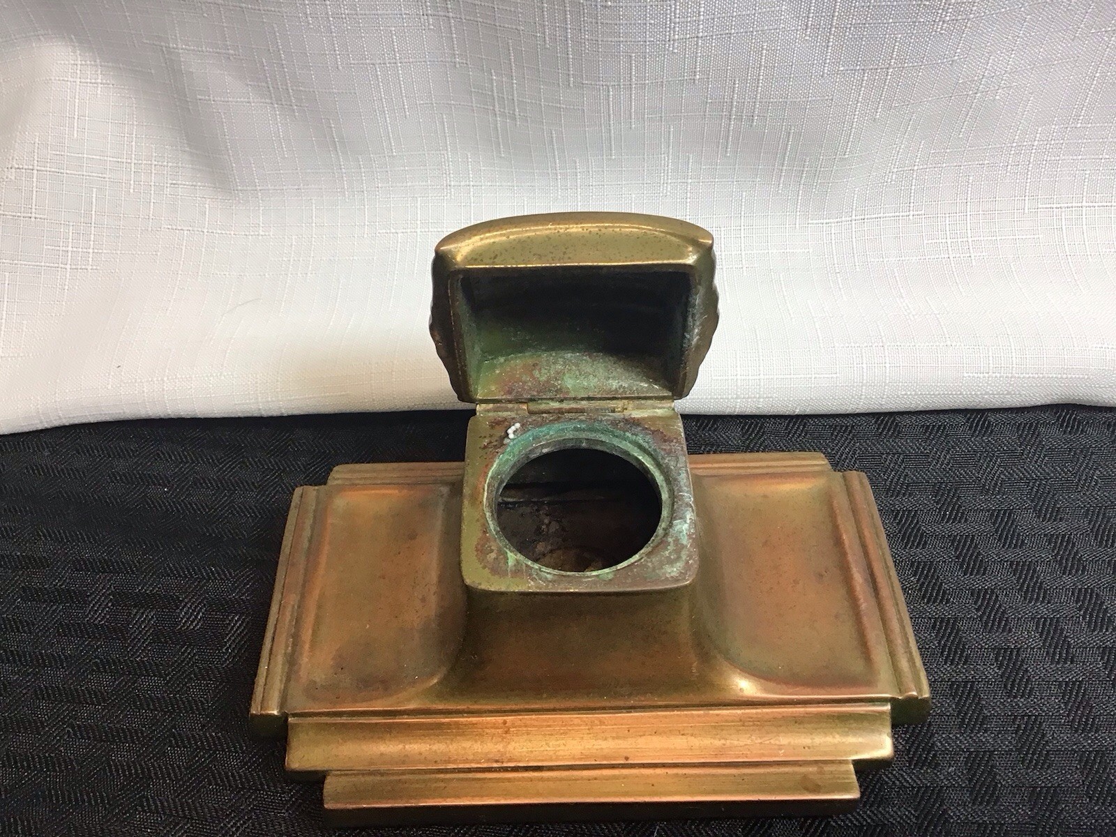 Art Deco Brass Inkwell Stand Tray