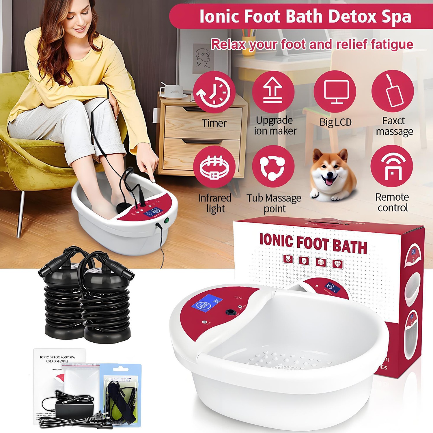 Ionic Detox Foot Spa Bath Cleanse Machine + Tub & 2 Arrays For Enhanced Bubbles
