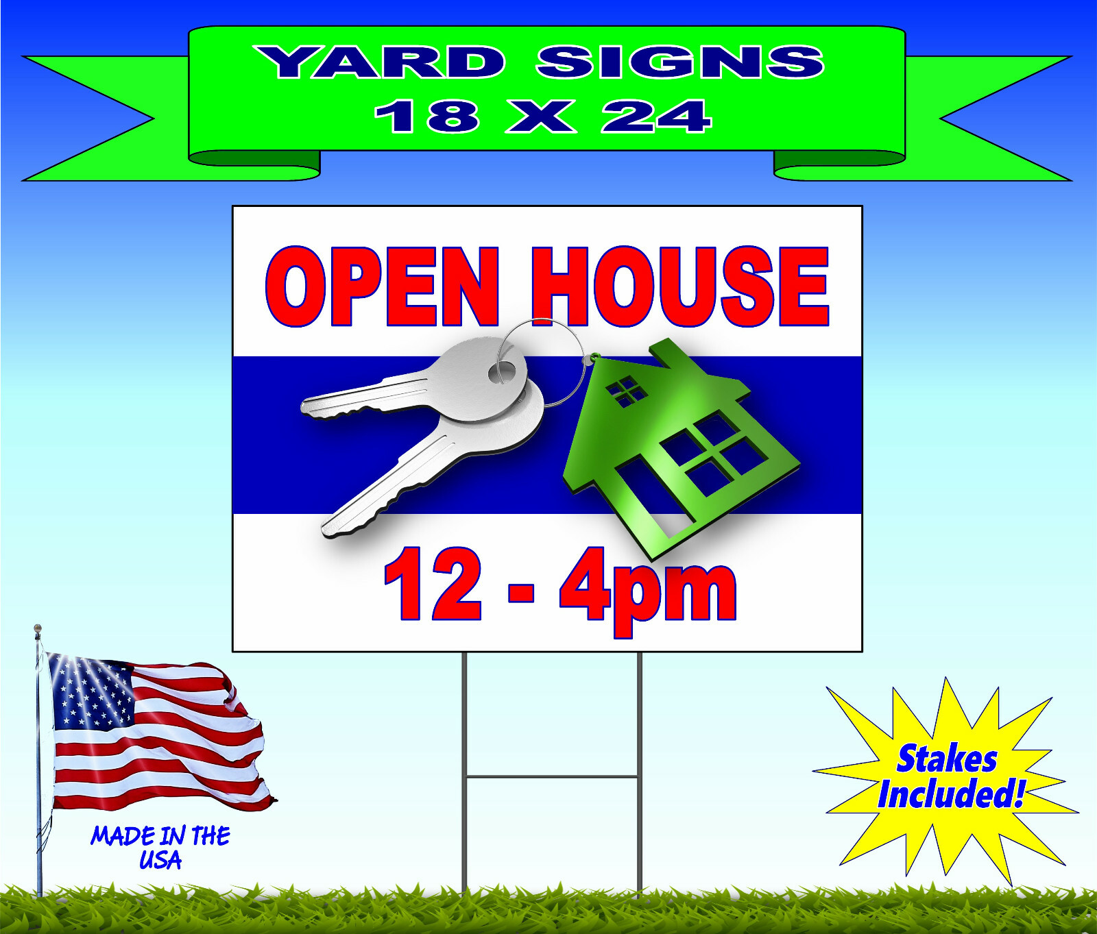 10 - 18x24 Yard Signs - Custom Design - Full Color - 2 Sided - Stakes Included!