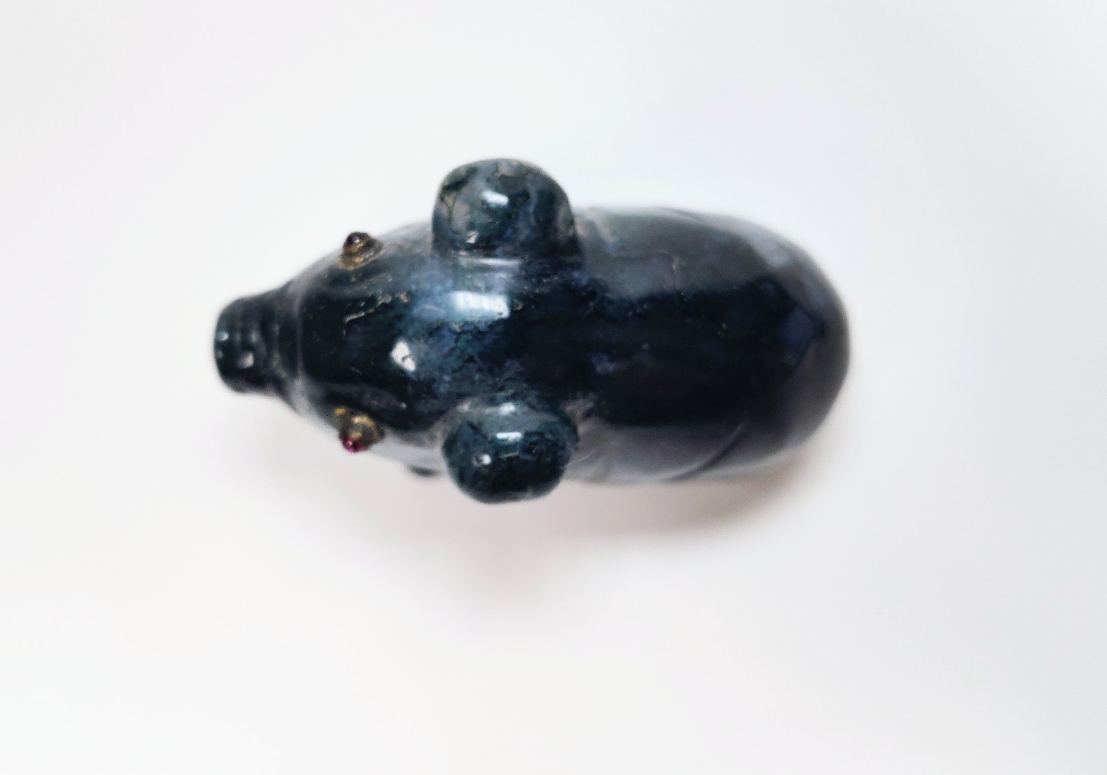 Antique 1920s Hand-Carved Blue-Green Aventurine Pig with Bezel-Set Garnet Eyes