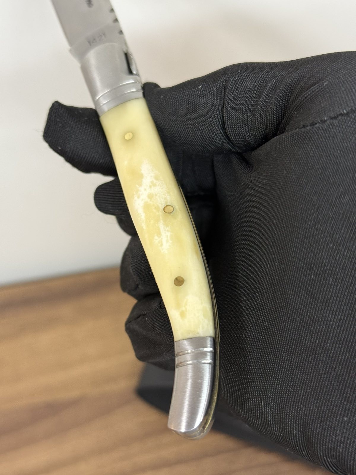 Vintage Laquiole Pocket Knife Blade Steel Antler Handle Leather Sheath Mens Rare