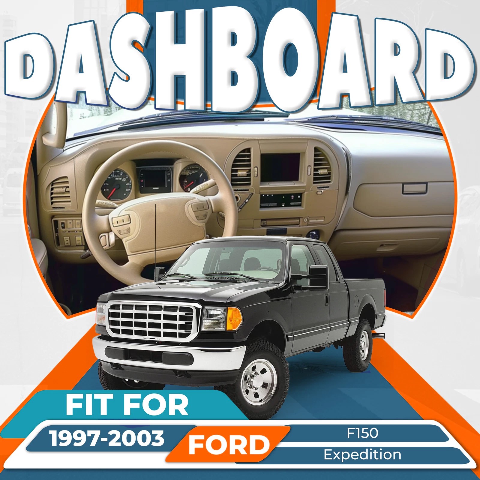 For Ford F150 Expedition 1997-2003 Brown Dash Pad Bezel +Center Dash Radio Bezel