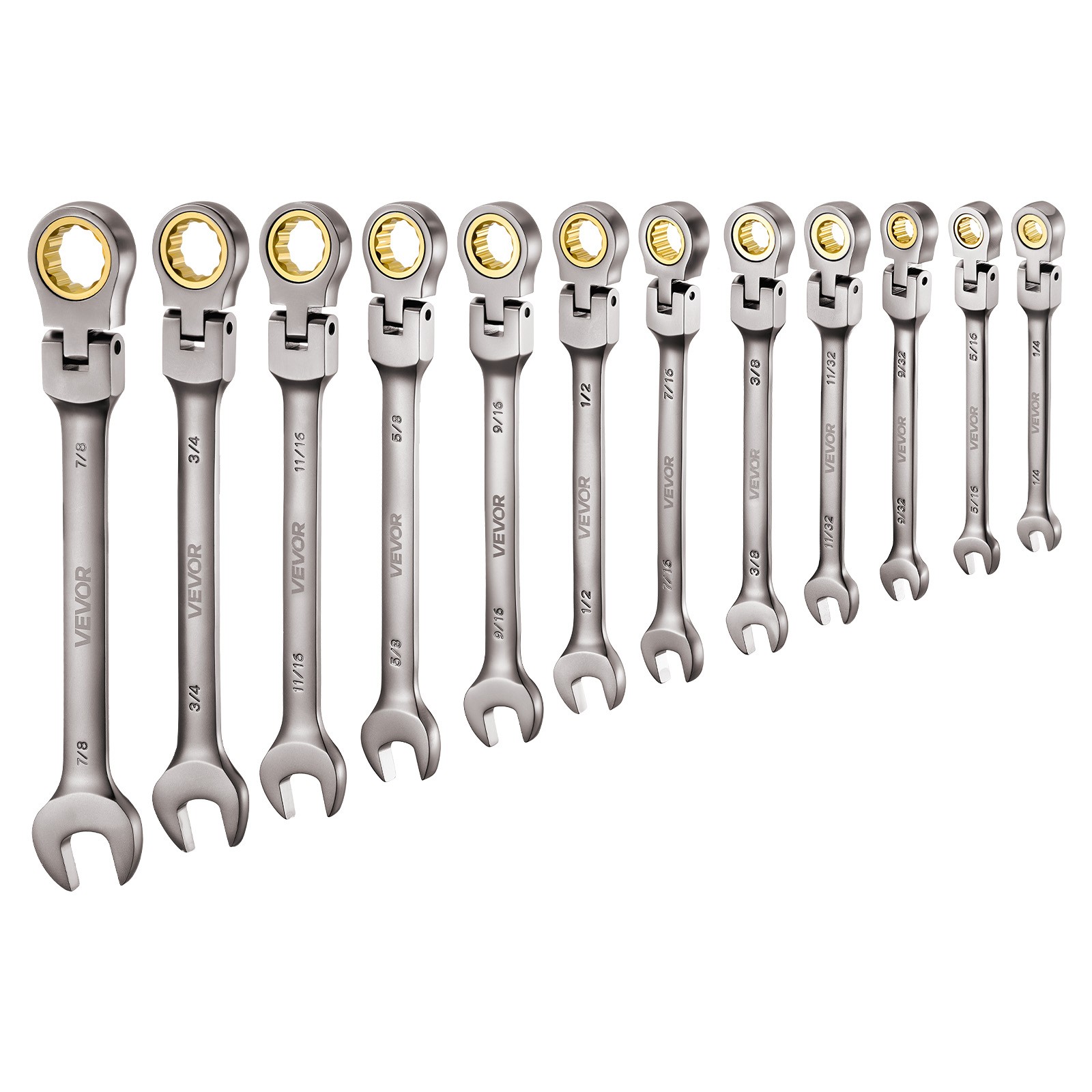 VEVOR Flex-Head Ratcheting Wrench Set Combination Wrench Set 12-Piece SAE Sizes