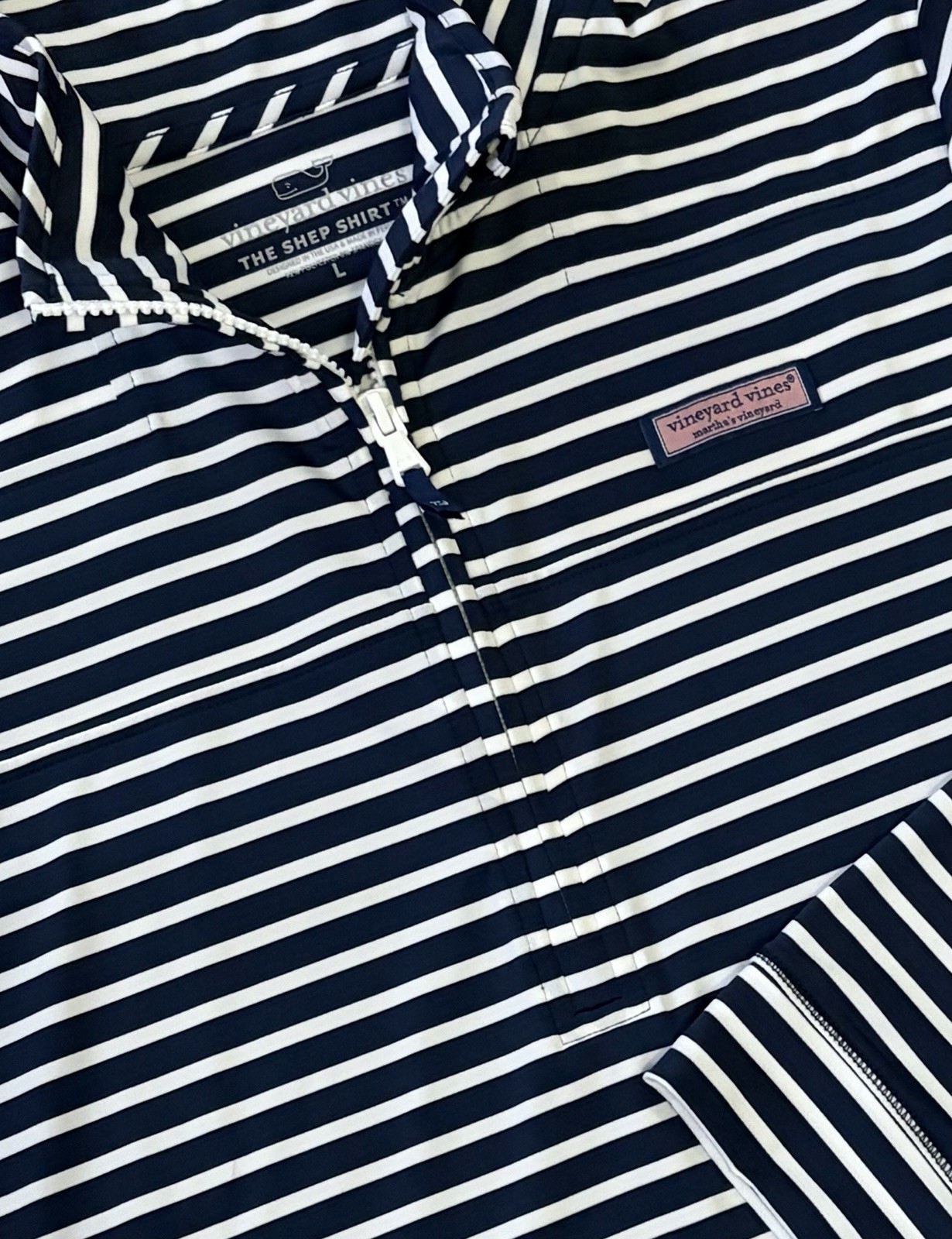 Vineyard Vines Performance Stripe Sankaty Shep Shirt Pullover Navy Women’s L