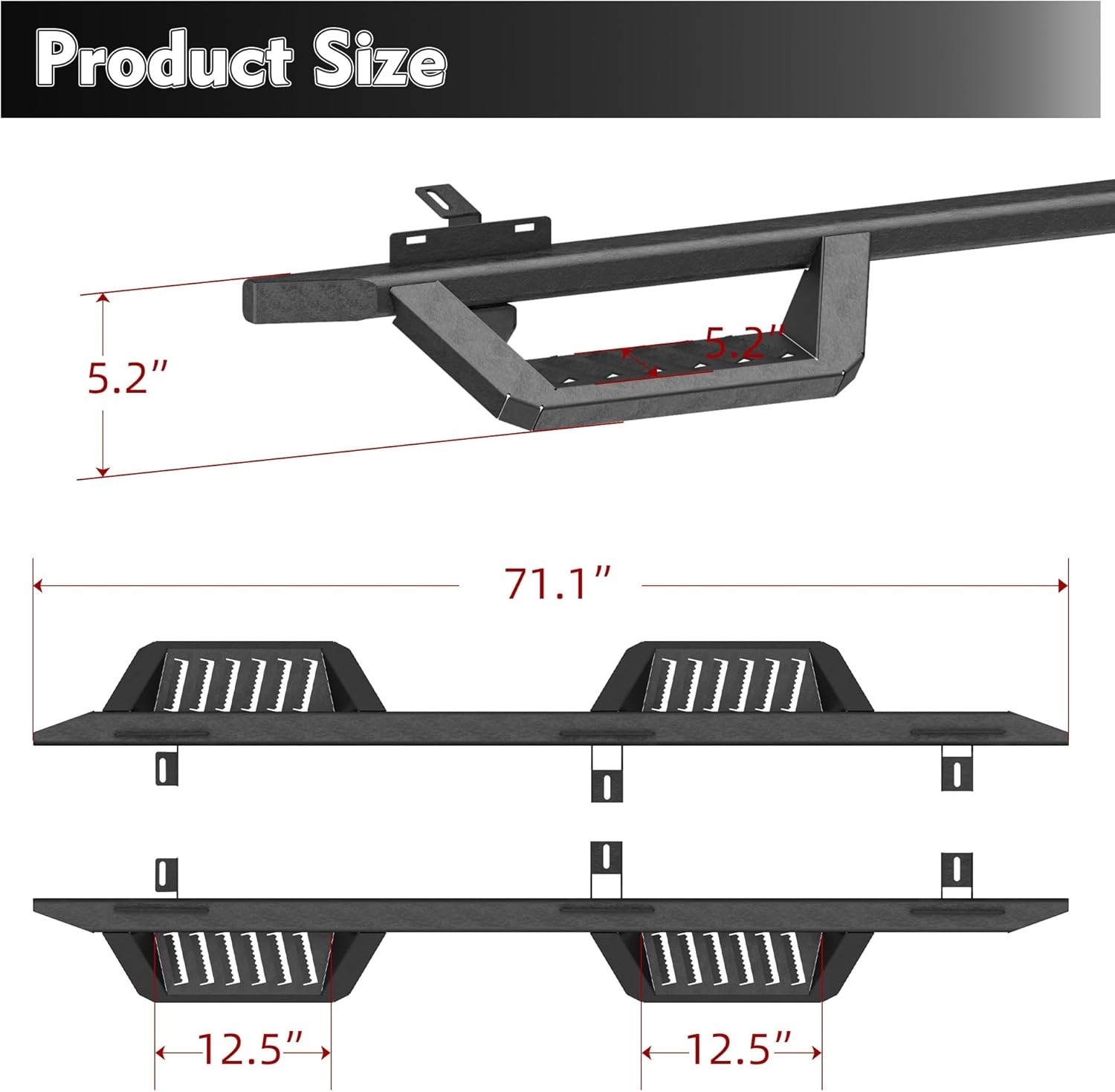 Drop Running Boards for 2007-2018 Jeep Wrangler JK 4-Door Nerf Bar Side Steps