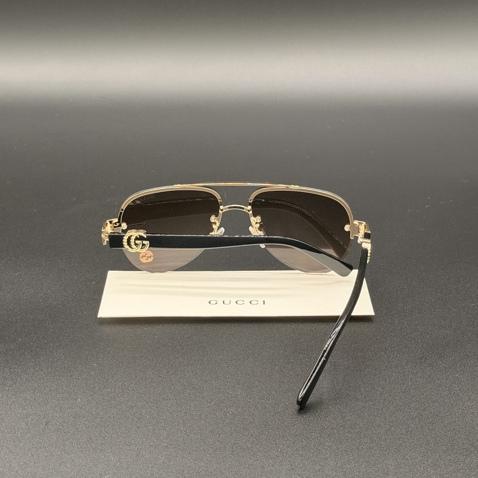 Gucci GG1220S Sunglasses Black Brown Pink Gold Frame Ships Same Day