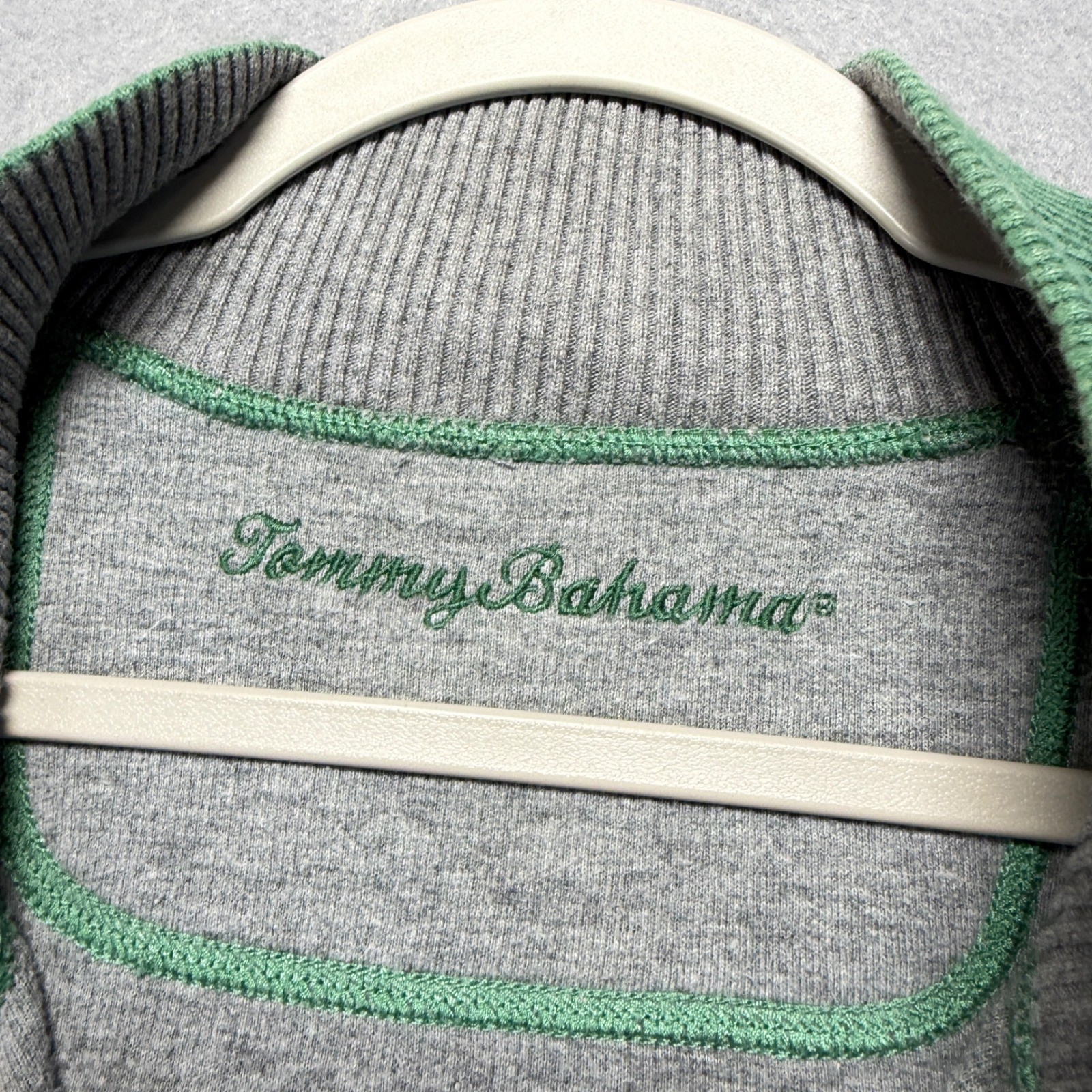 Tommy Bahama Mens Quarter Zip Pullover Sweater Heather Green Mock Neck XL