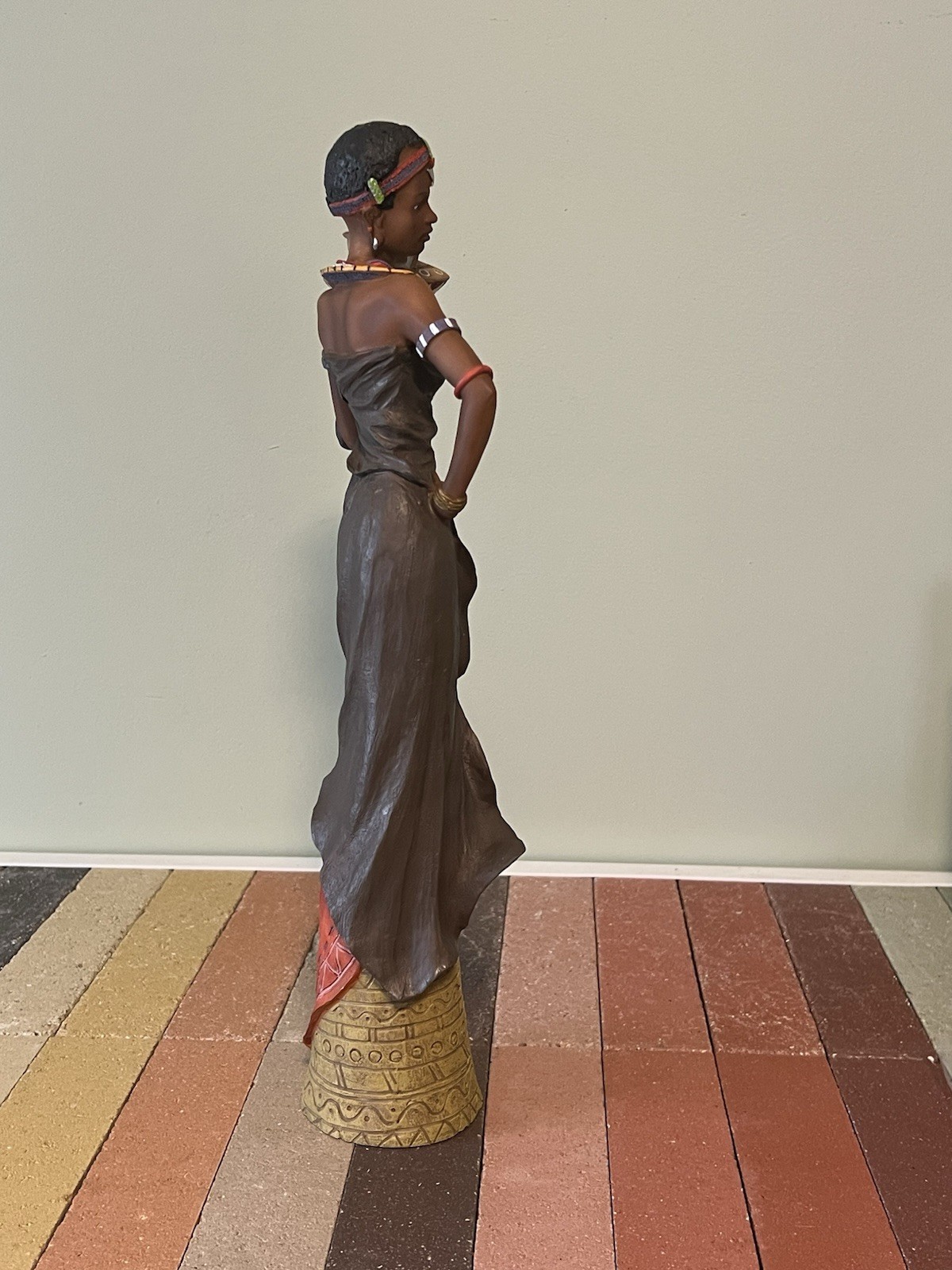 African Maasi Tribe Woman 16” Rare Resin Figure Sculpture Native Decor Statue