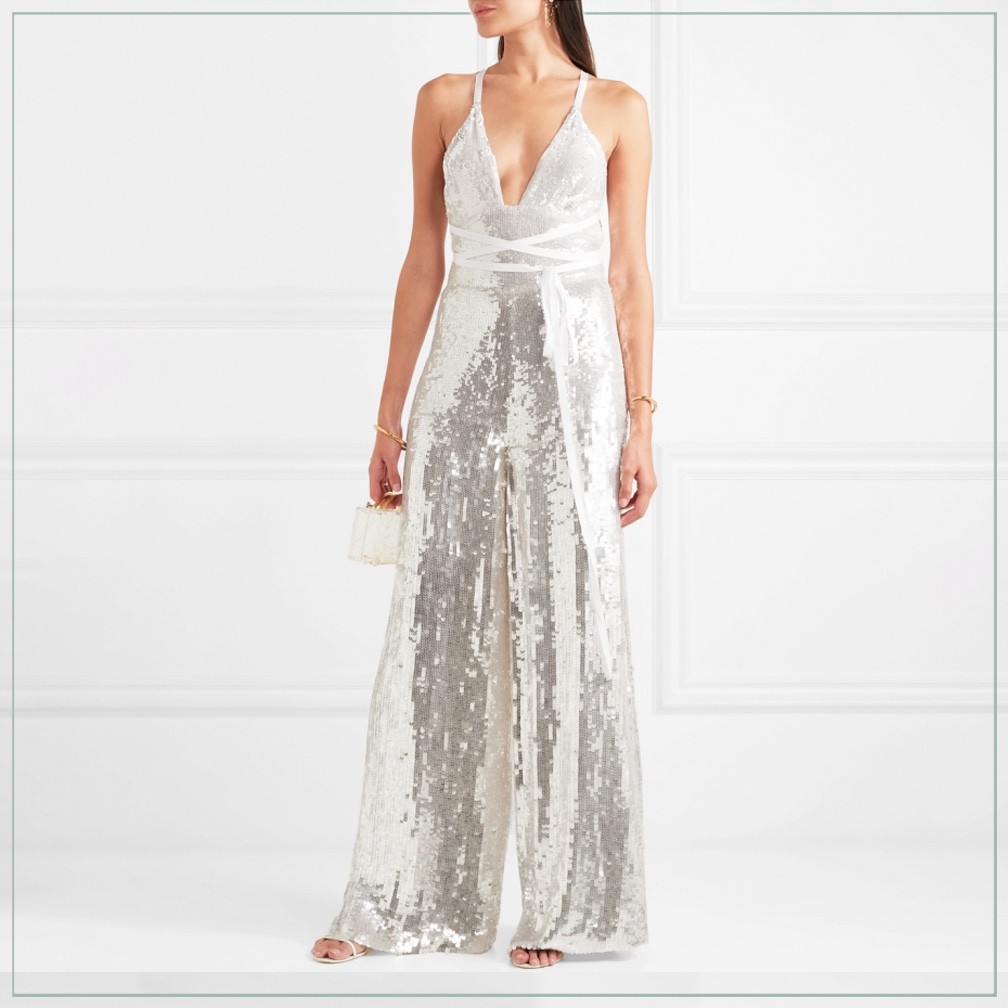$4990 Temperley London Bardot Silk + Sequin Runway Bridal Jumpsuit