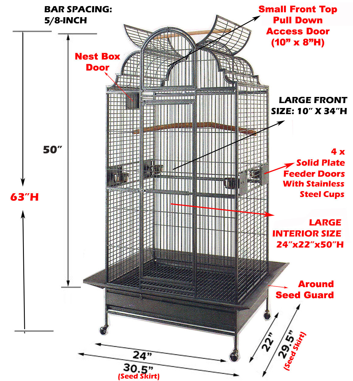 64" Large Elegant Bird Parrot Open Play-Top Cage Cockatiel Macaw Conure Aviary
