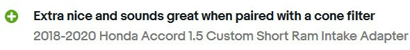 2018-2022 Fits Honda Accord 1.5T Custom Short Ram Intake Adapter
