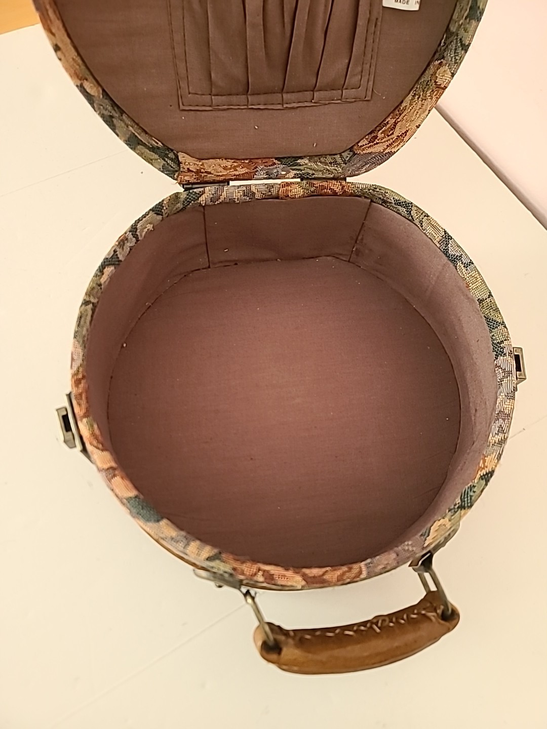 Floral Tapestry Round Train Case Vintage Travel Storage