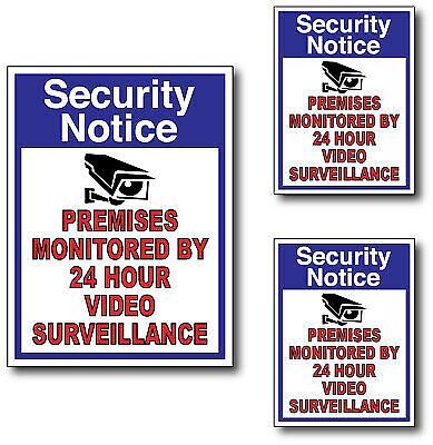3 CCTV VIDEO SURVEILLANCE Security Burglar Alarm Decal  Warning Sticker Signs