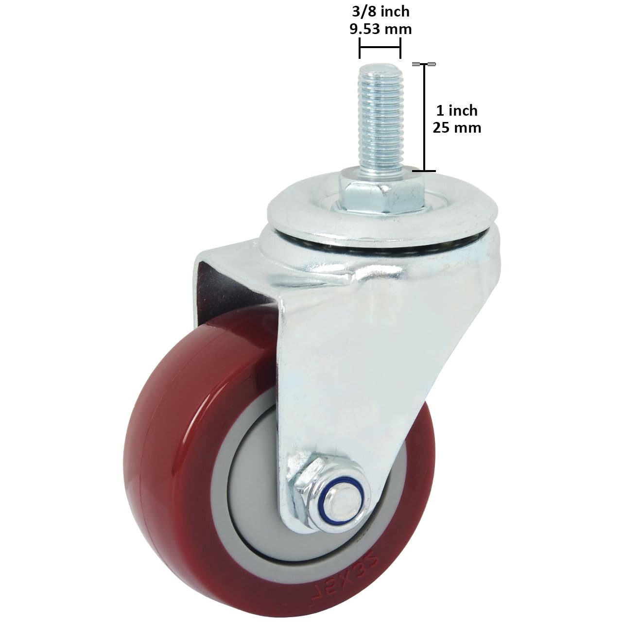 Swivel Caster Wheels 3 Inch Threaded Stem Set of 4 Heavy Duty Polyurethane Red