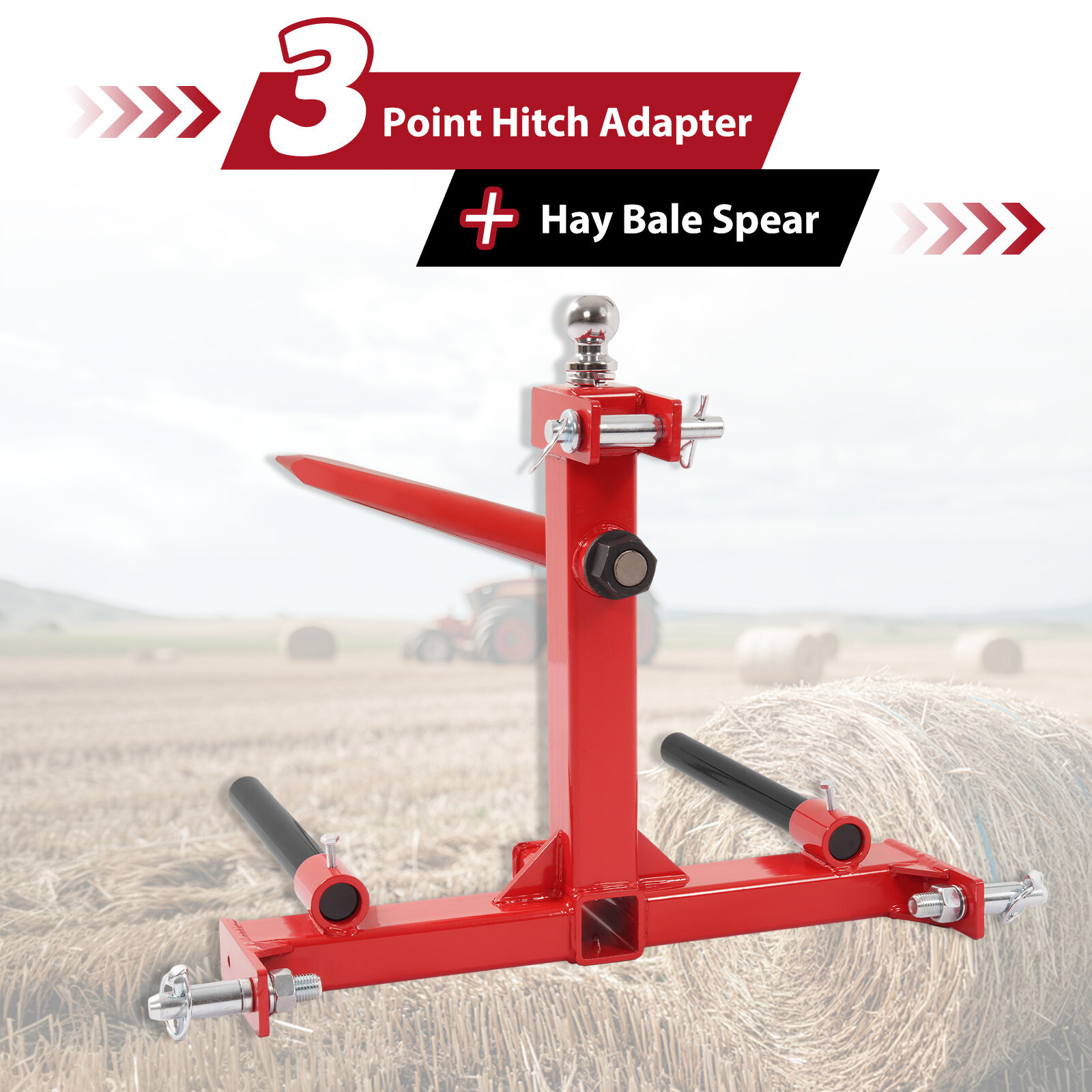 3 Point Hay Bale Spear Trailer Hitch Receiver w/Gooseneck Ball For Cat 1 Tractor
