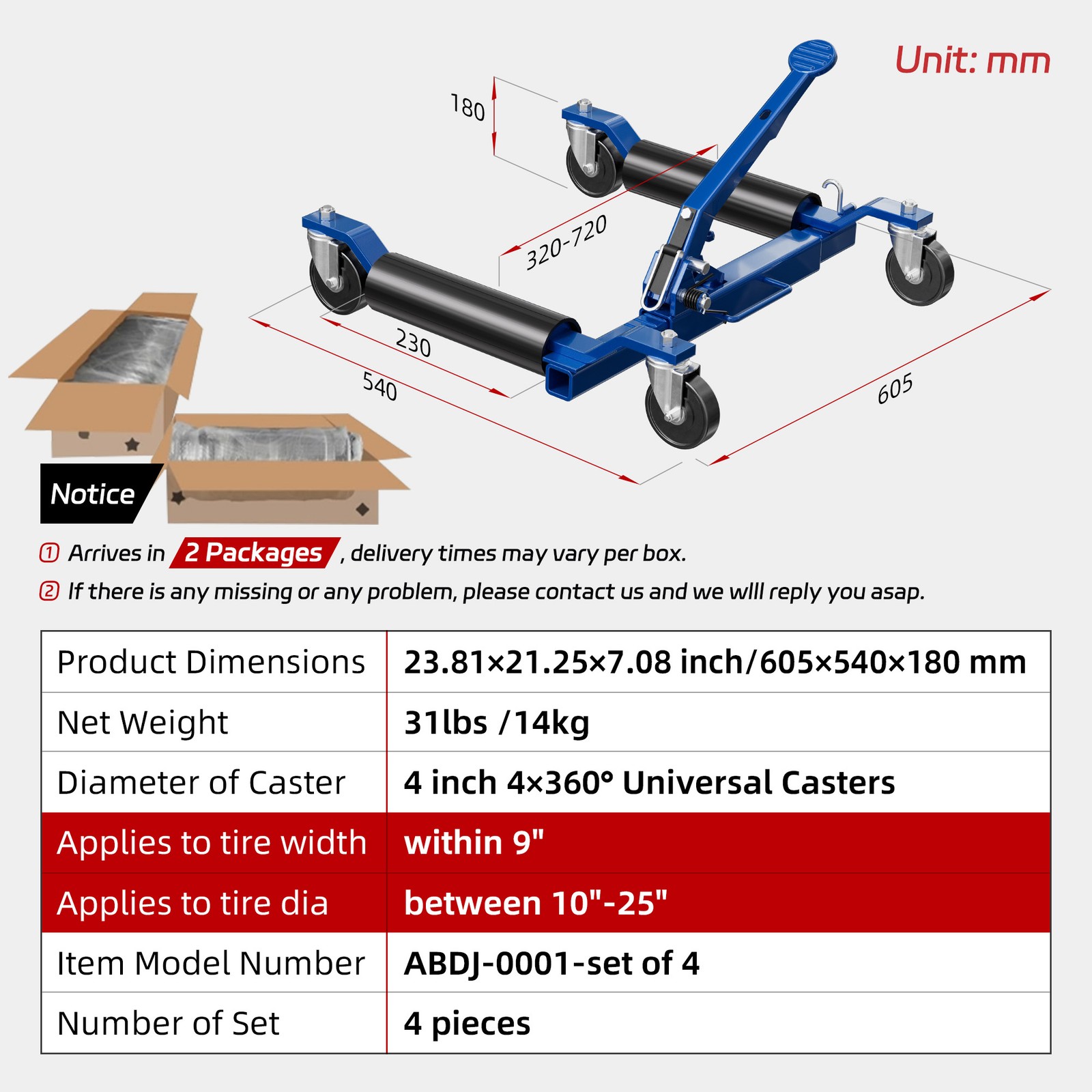 Car Dolly Jack Set of 2 Mechanical 1500-lbs Wheel Dolly for Vehicle Position