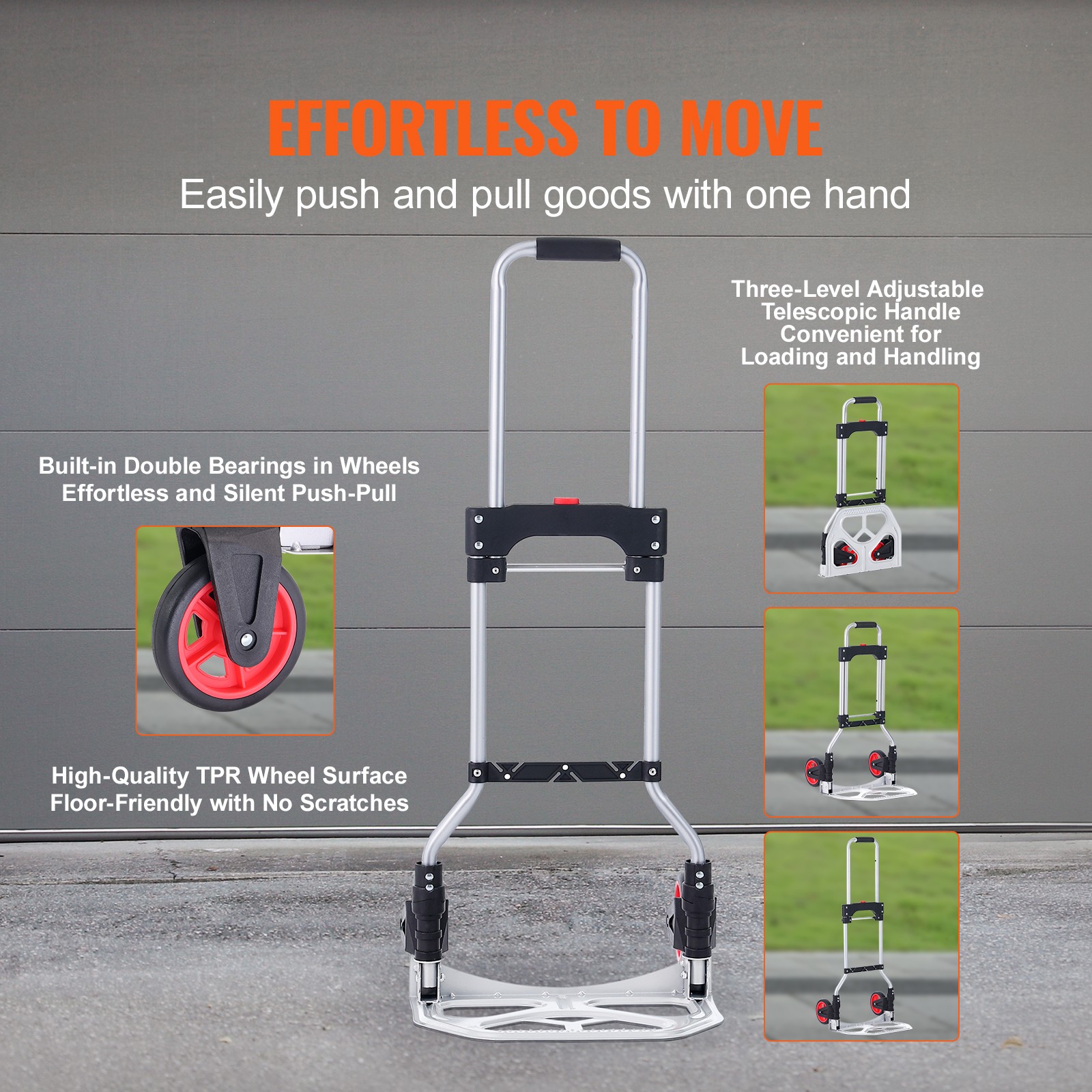 Folding Hand Truck Aluminum Luggage Trolley Cart Dolly 176 lbs Bungee Cord