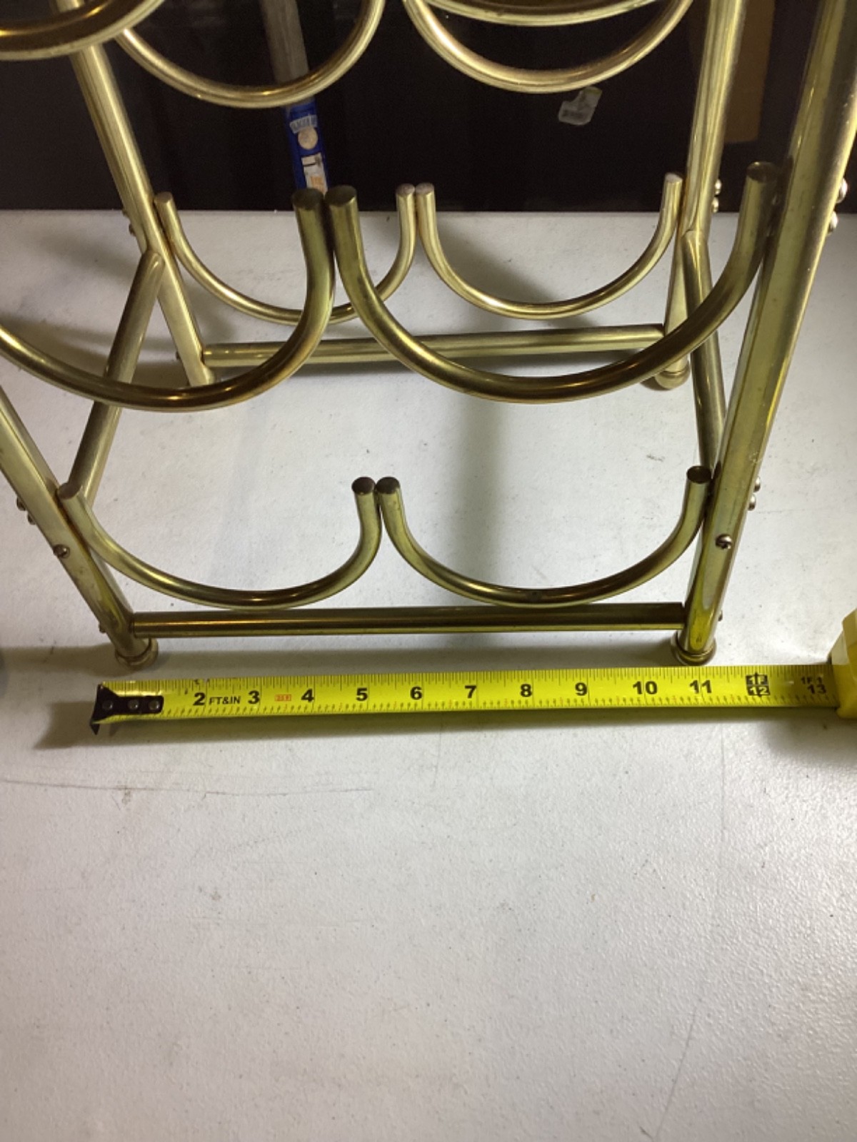 Vintage Wine Rack 3 Tier Holder Brass Gold Metal Mid Century Modern 21” Tall