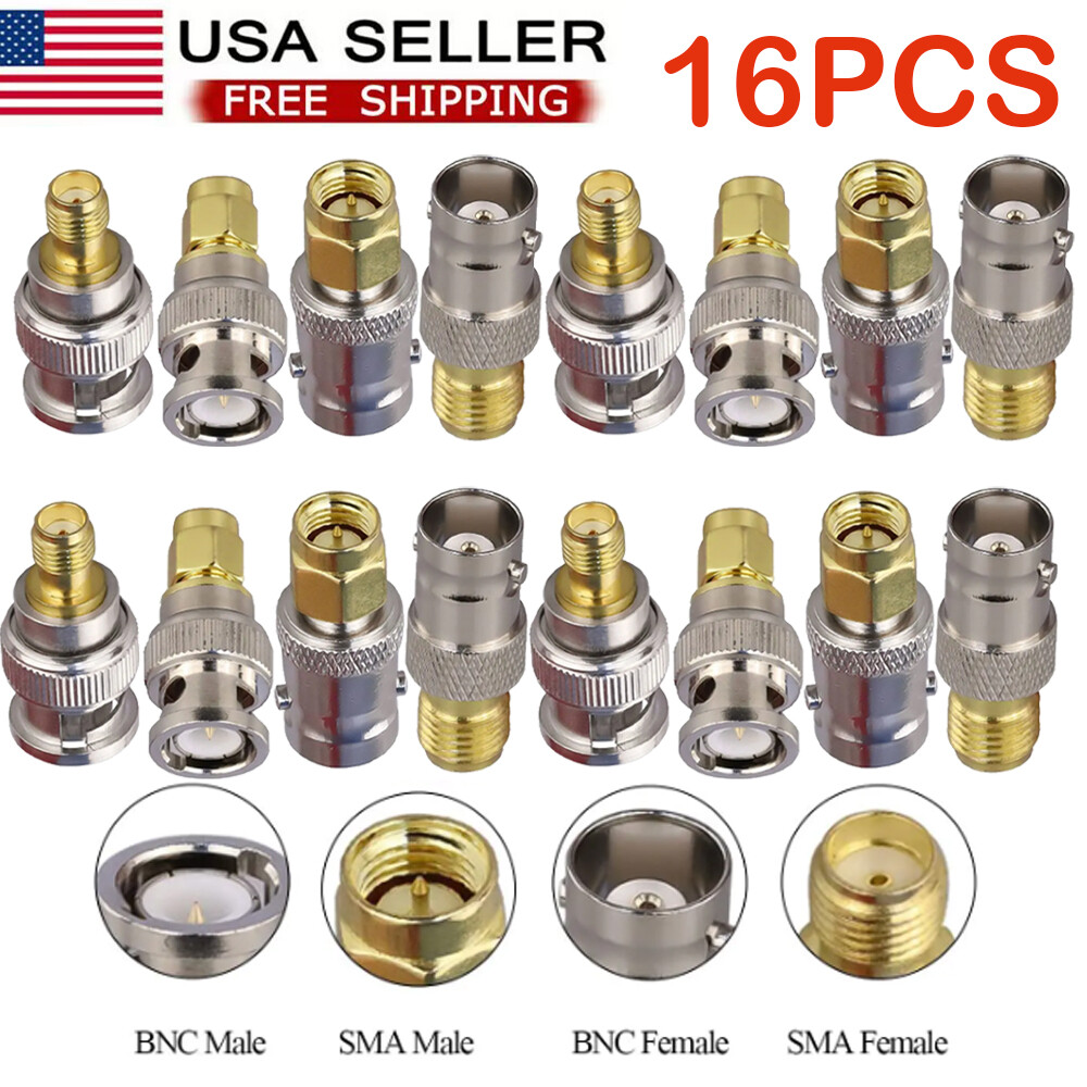 16Pcs BNC to SMA Type Male Female RF Connector Adapter Test Converter Kit US