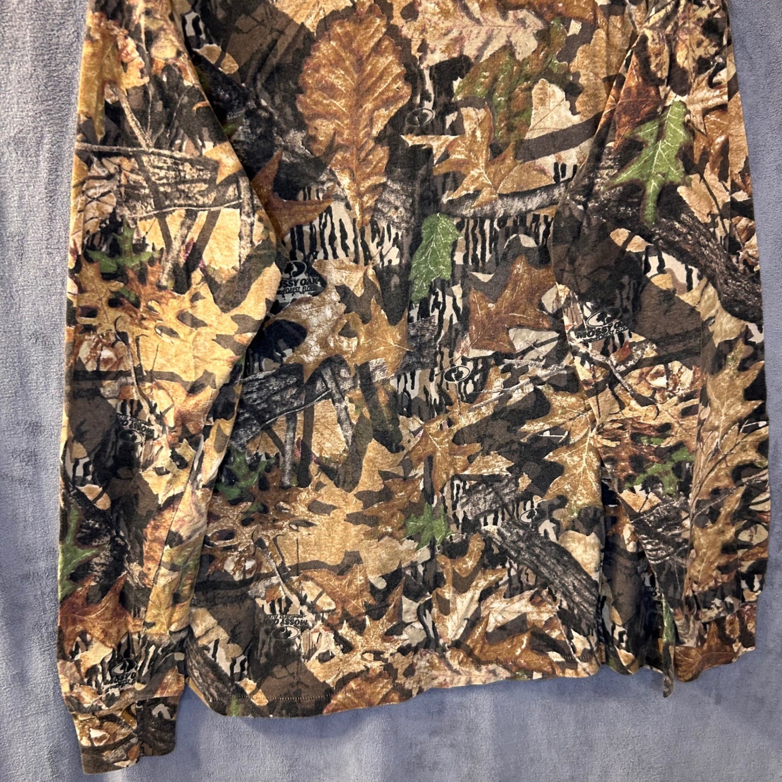 Vintage 90s Mossy Oak Mens L Camo Forest Floor Long Sleeve Shirt Hunting Pocket