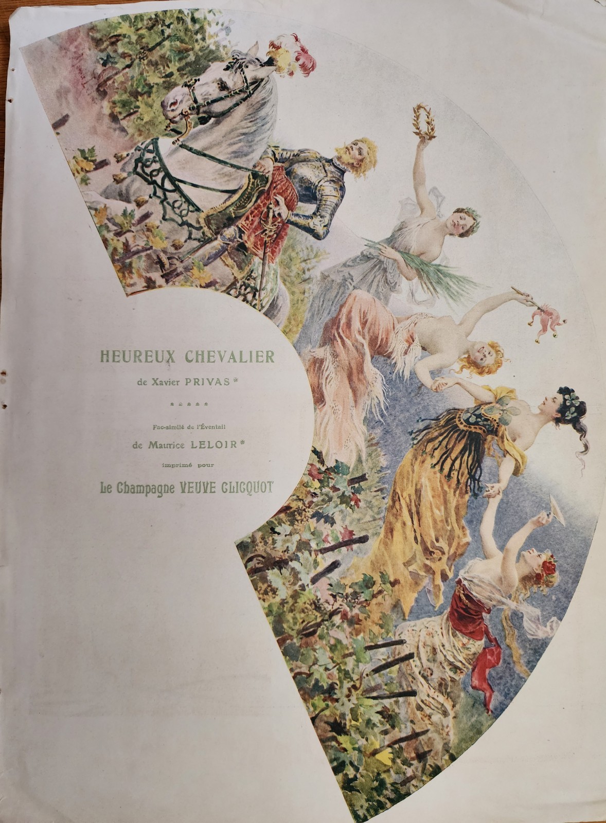 Antique The Happy Chevalier Maurice Leloir advertising hand fan