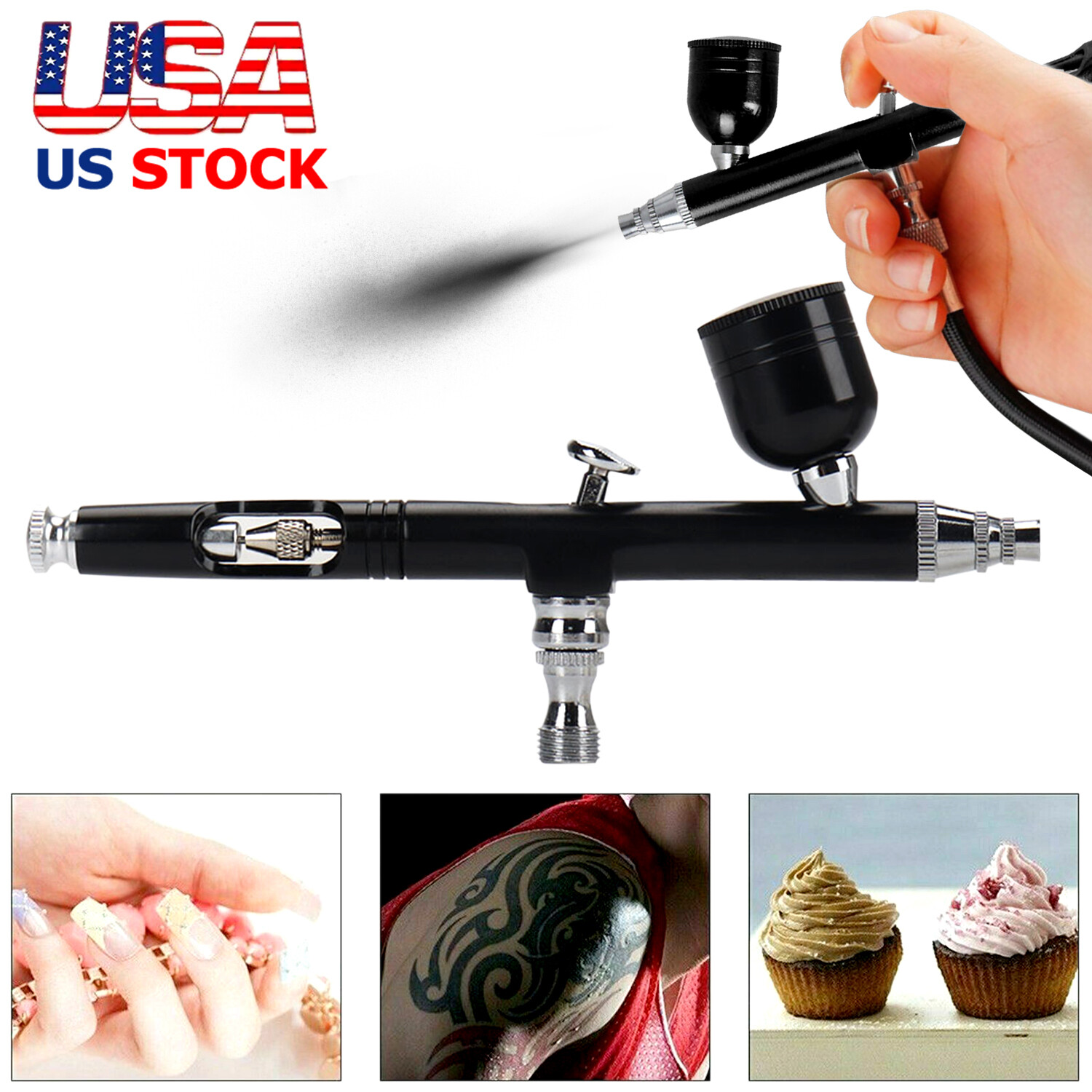 Dual Action Gravity Feed 0.3mm Gun Spray Airbrush Nail Art Paint Tattoo Tool Set