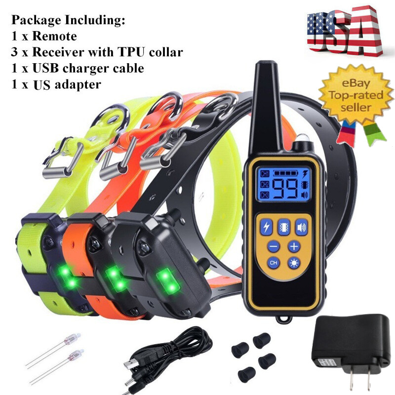 1-3 Dogs Training Collar 3000FT Remote Rechargeable Shock Dog Waterproof Trainer