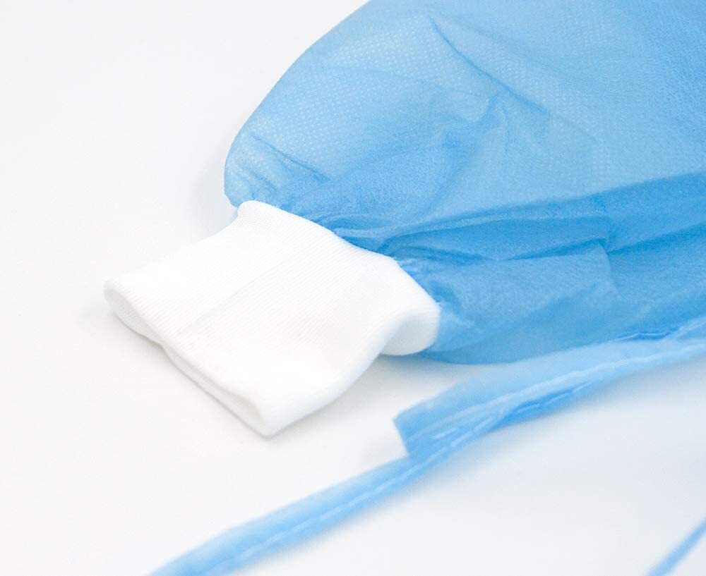 Case of 105 Disposable Isolation Gown with Knit Cuff Blue Dental-Medical