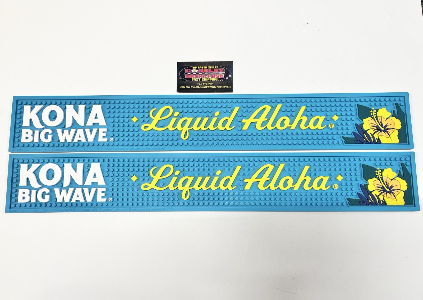 Kona Big Wave Liquid Aloha Rubber Bar Rail Spill Mats x2 - 24x3.5” - Brand New!