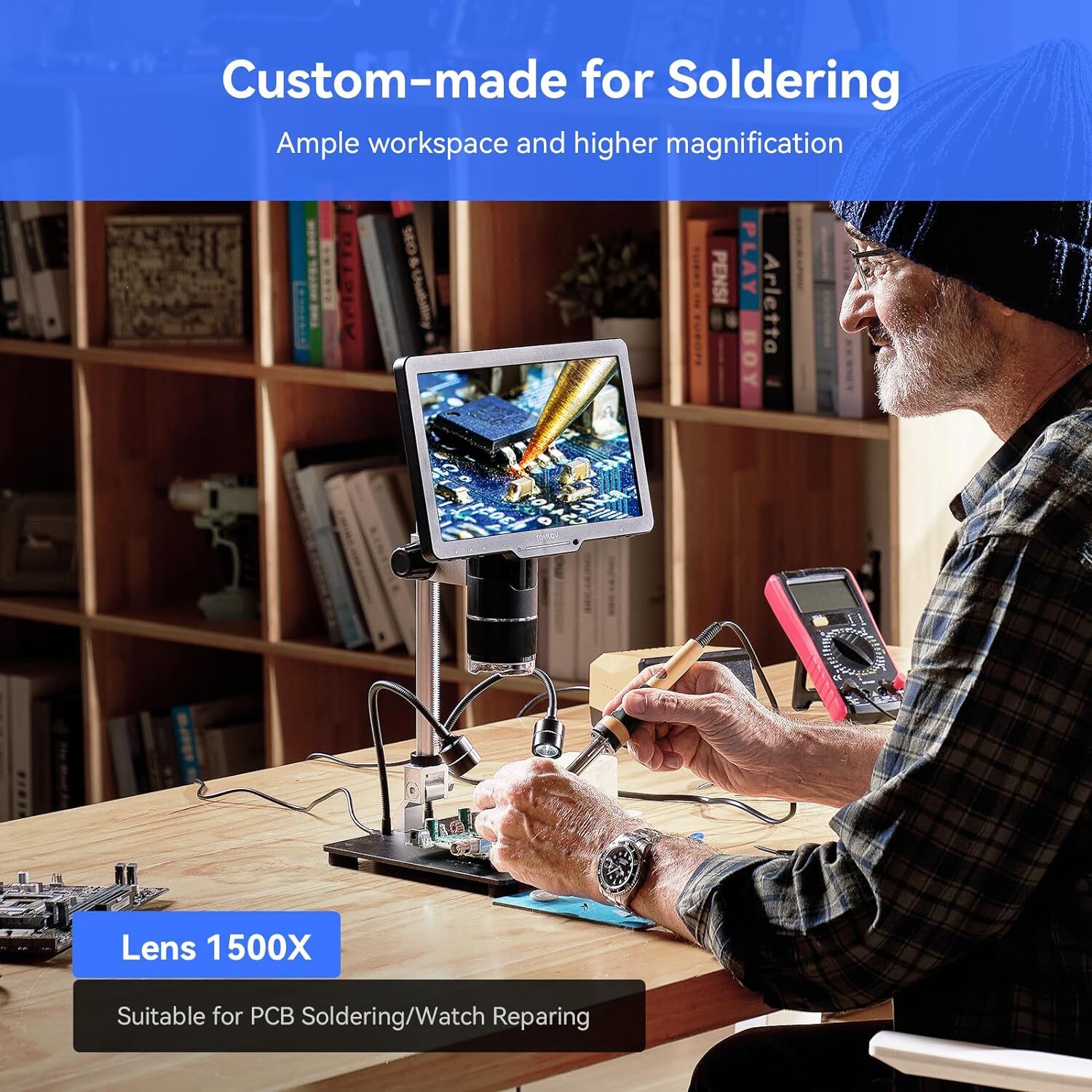 TOMLOV 2500X Digital Microscope 10" 24MP Entire Coin Microscope 14 LED Lights