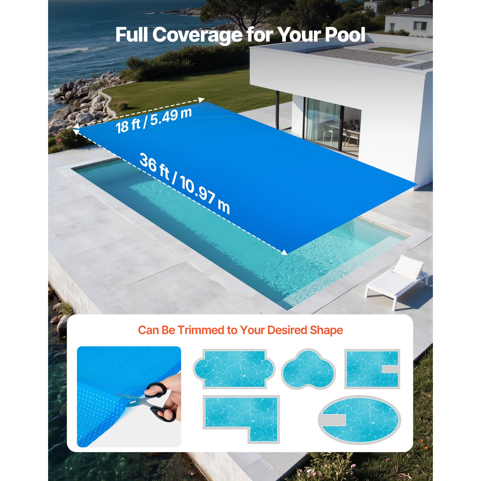 Uimoso Solar Pool Cover 36 x 18 ft Pool Heating Cover 8 Mil Pool Heater Cover