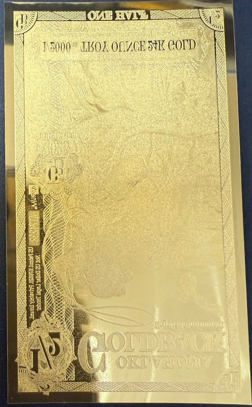 2025 Alpha 1/2 Half Oklahoma Goldback .999 Fine Gold Note BU