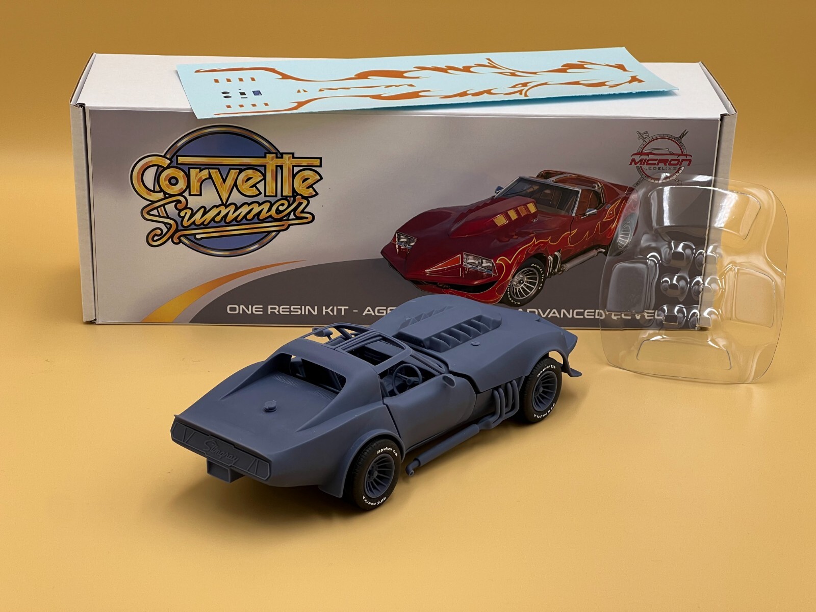 1:25 Corvette Summer Resin Model Kit With Decals, Rubber Tires and Clear Parts