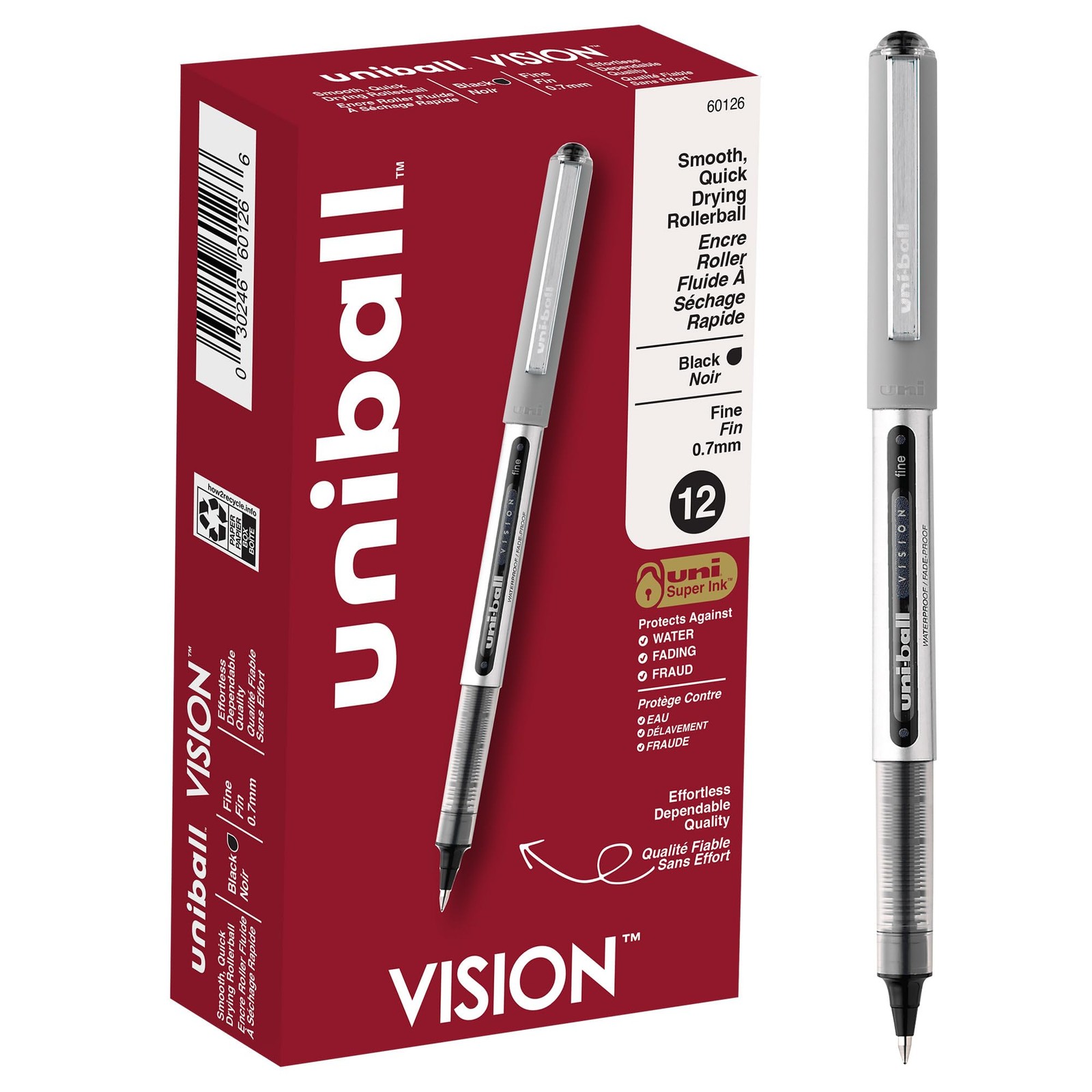 Uniball Vision Rollerball Pens, Fine Point (0.7Mm), Black, 36 Pack