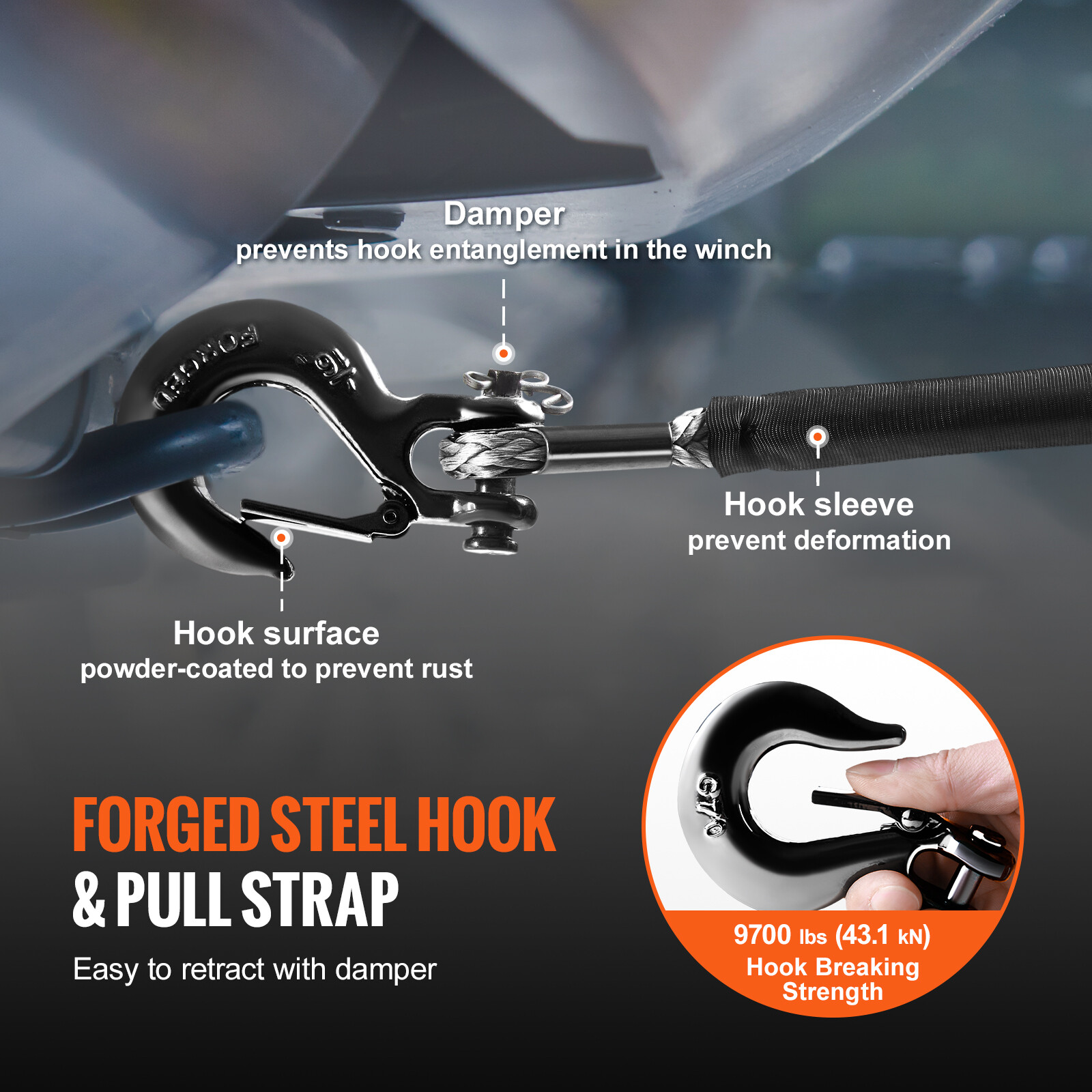 VEVOR Synthetic Winch Rope Winch Line Cable 1/4" x 50' 10000 lbs for ATV UTV