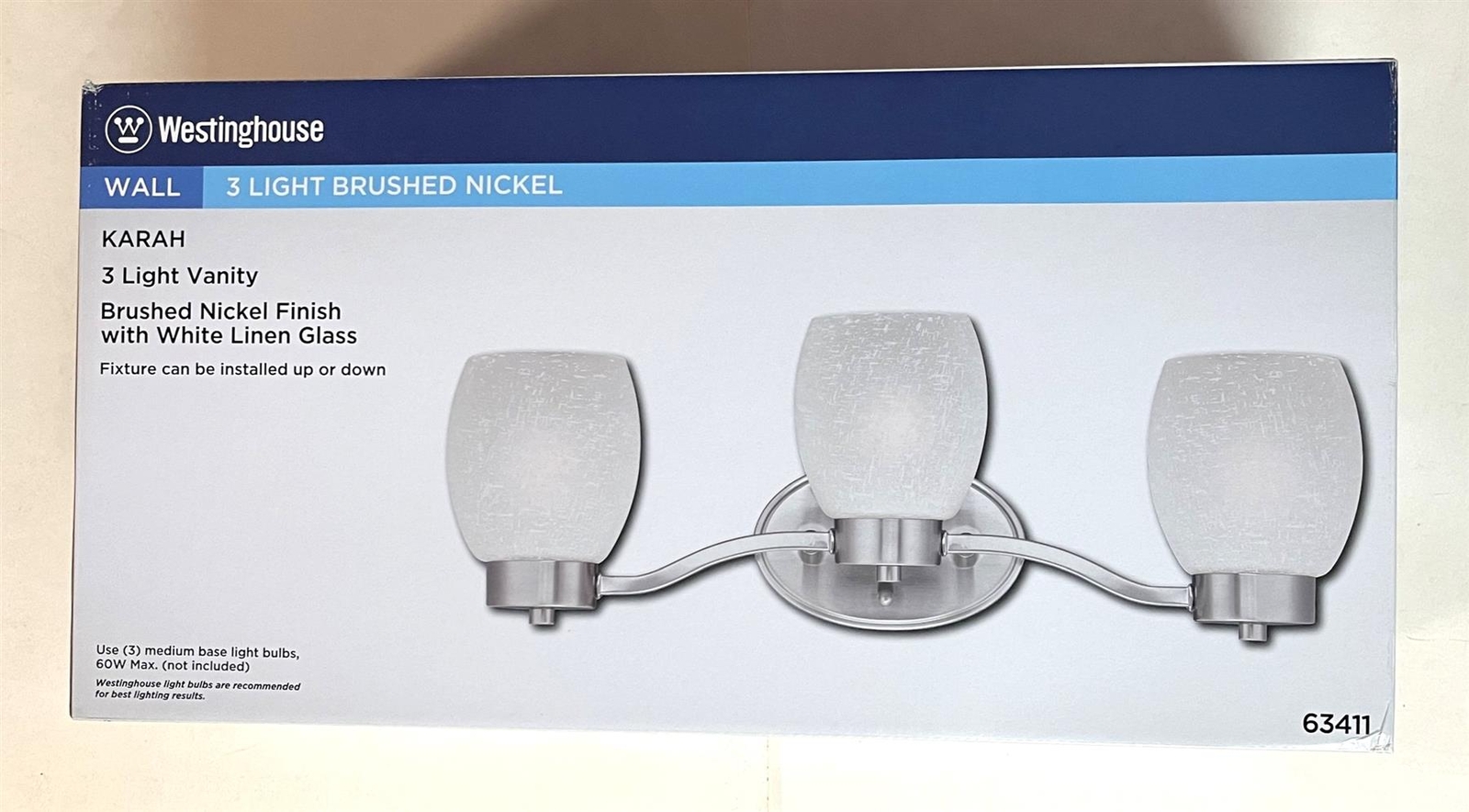 Westinghouse 63411 Karah 3-LIGHT VANITY WALL FIXTURE Brushed Nickel