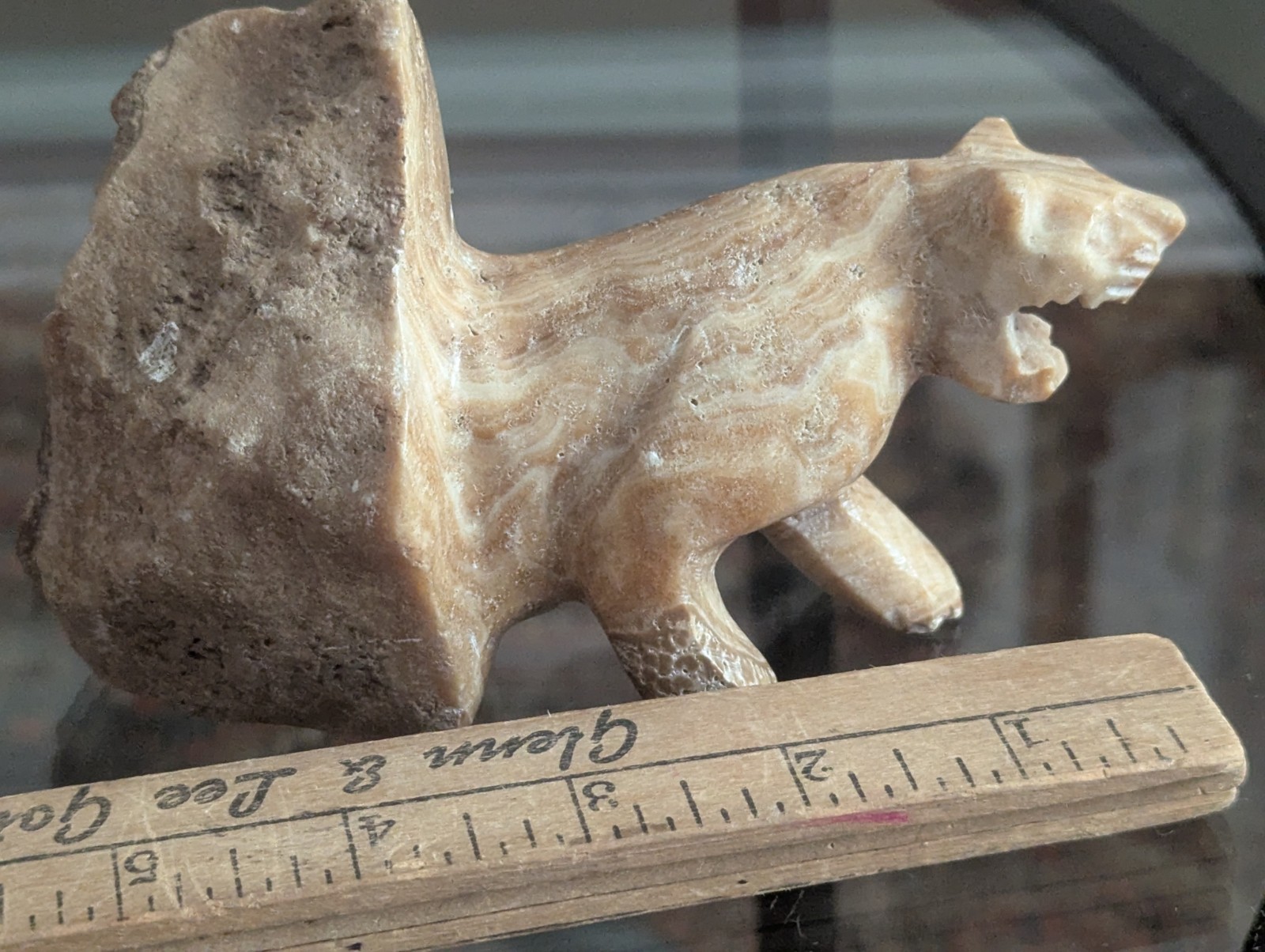 Vintage Carved Stone Panther Puma Cat Statue Figurine Mountain Lion Natural Art