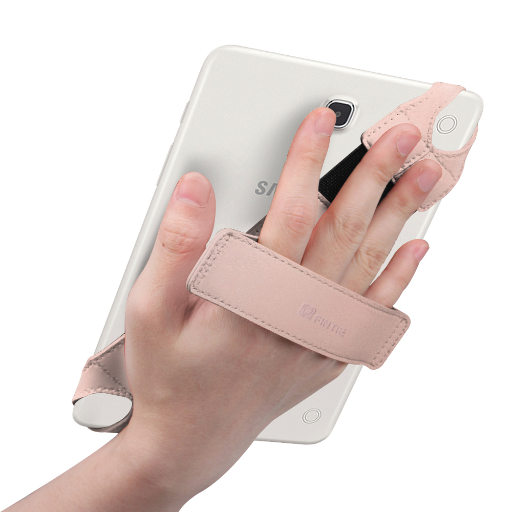 Universal Tablet Hand Strap Holder Swivel PU Leather Handle Grip w Elastic Belt