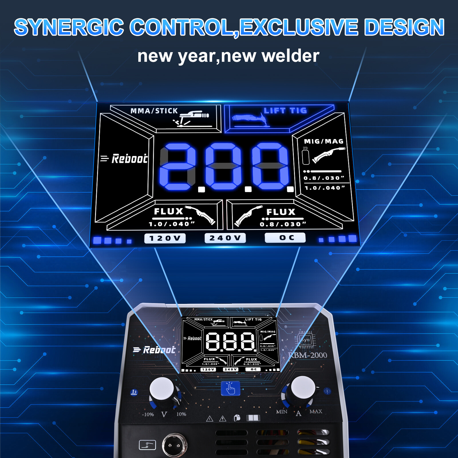 Reboot 200Amp MIG Welder 120V 240V 5 in 1 Welding Machine Multiprocess Large LED