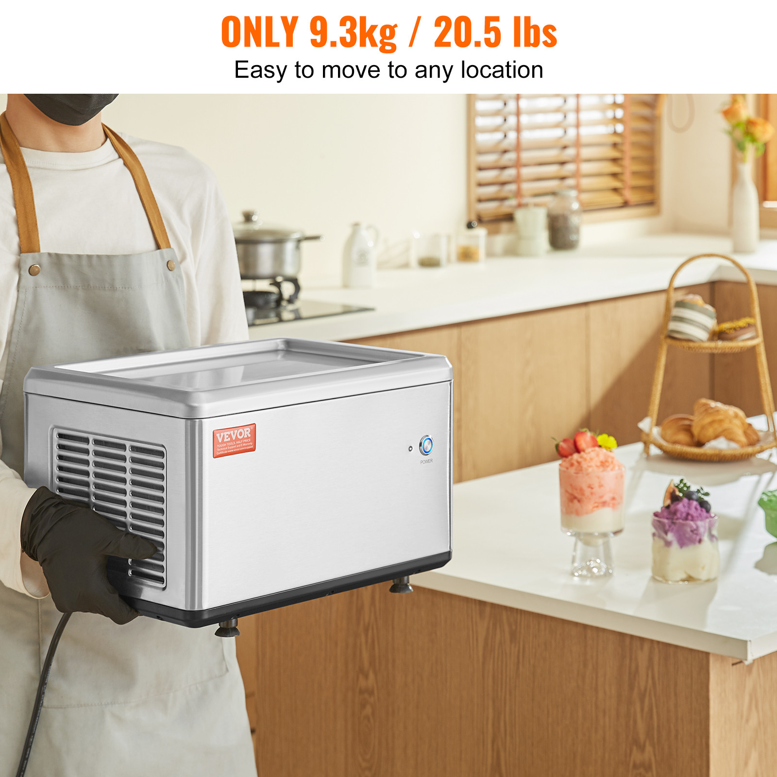 VEVOR Fried Ice Cream Roll Machine Rolled Ice Cream Maker 12.6 x 8.5 inch Pan