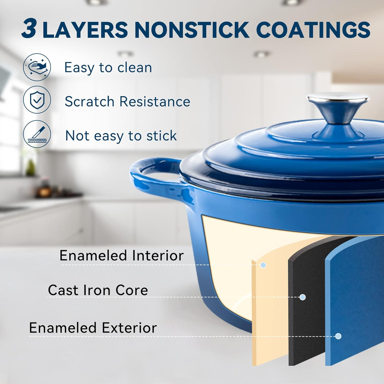 6 Quart Enameled Cast Iron Dutch Oven for Sourdough Bread with Dual Handles...